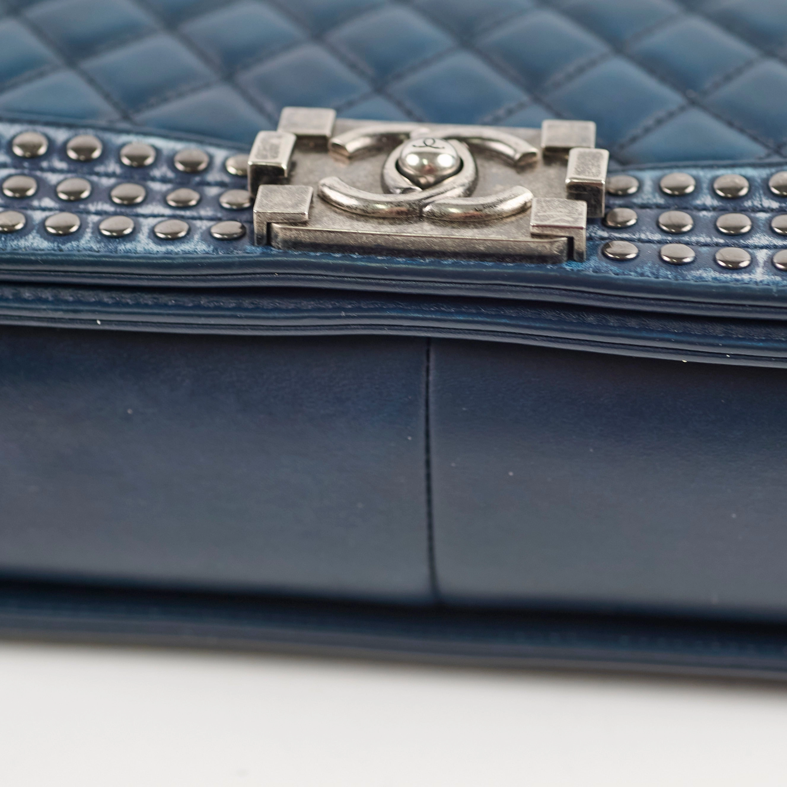 Chanel Old Medium Boy Navy Studded
