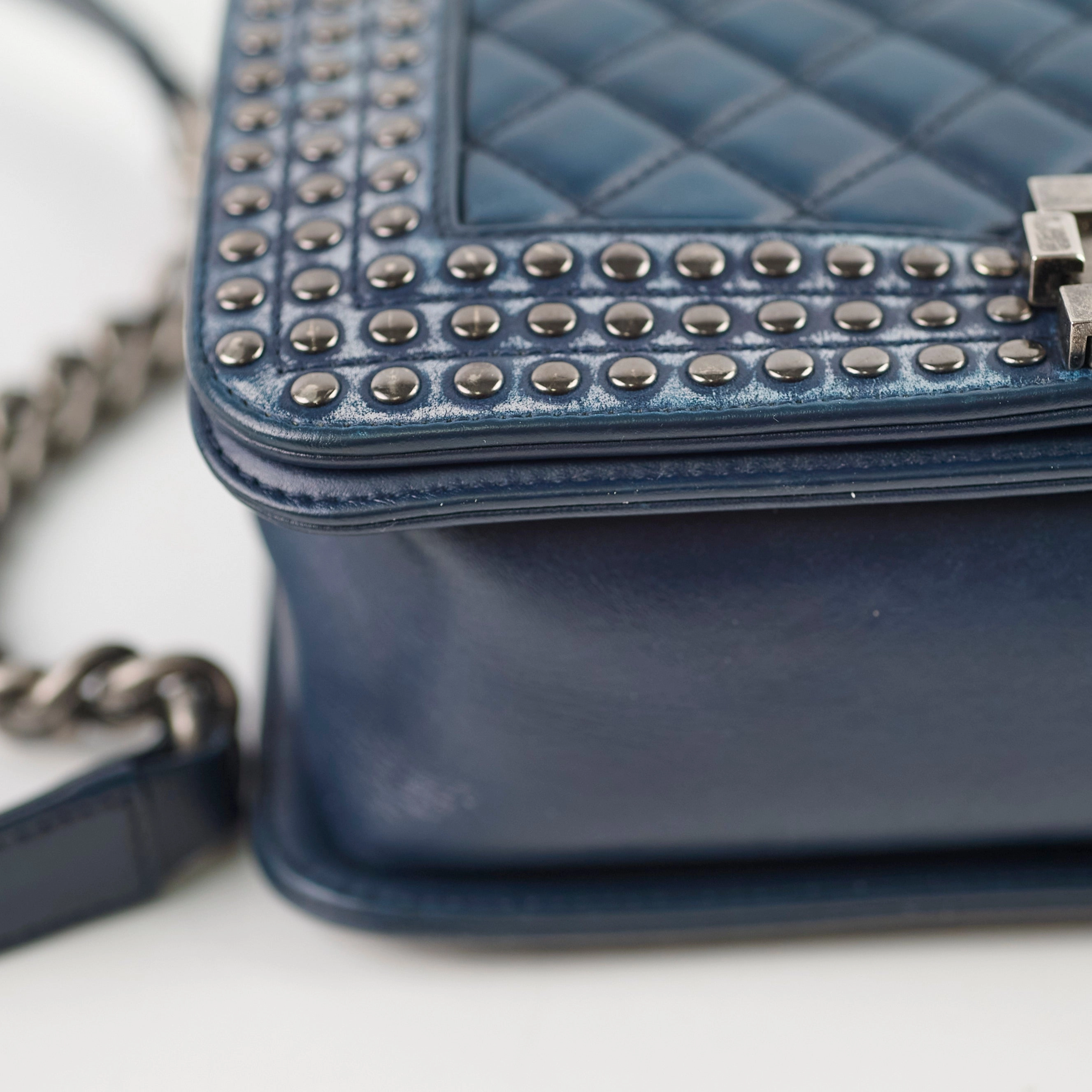 Chanel Old Medium Boy Navy Studded