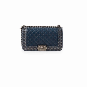 Chanel Old Medium Boy Navy Studded
