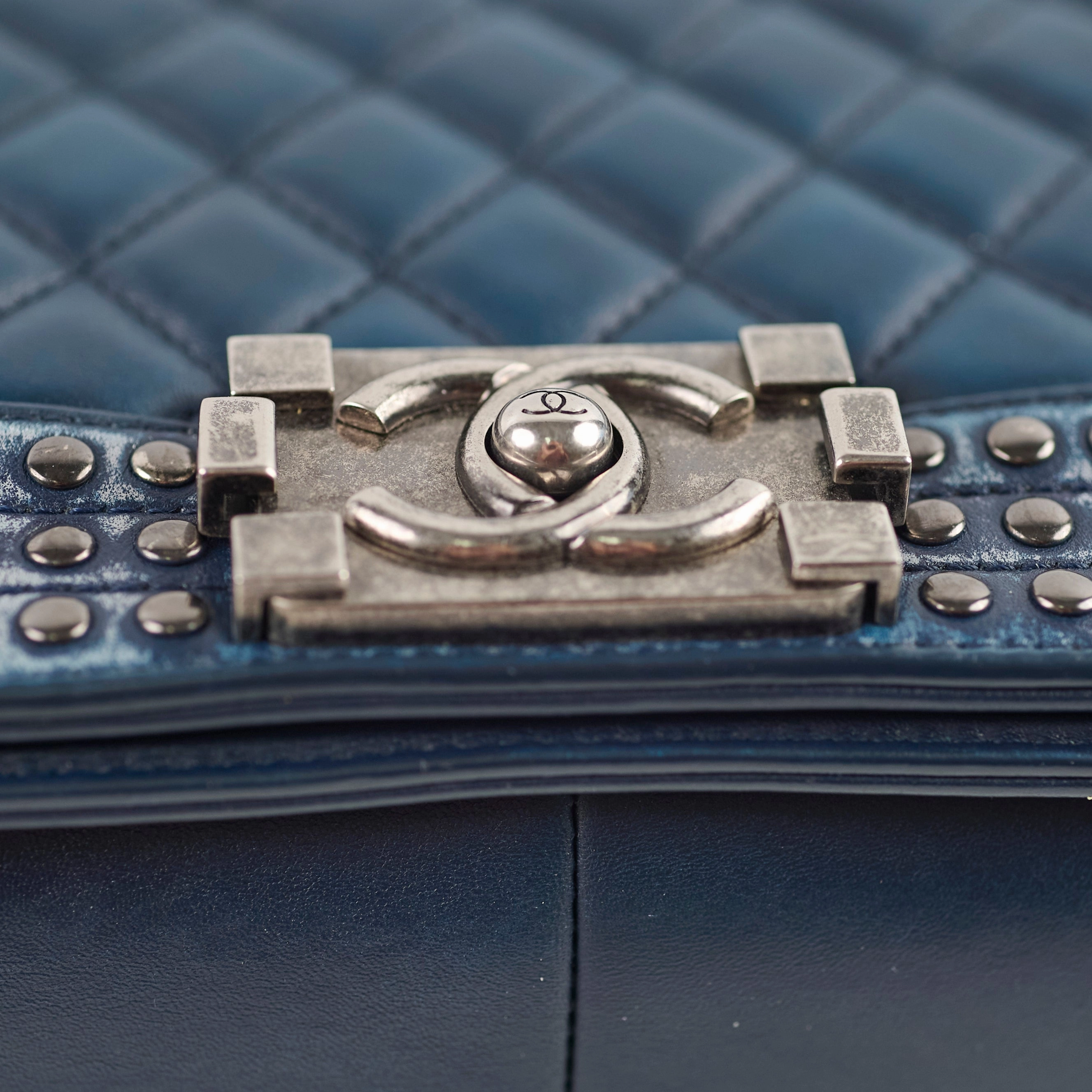 Chanel Old Medium Boy Navy Studded