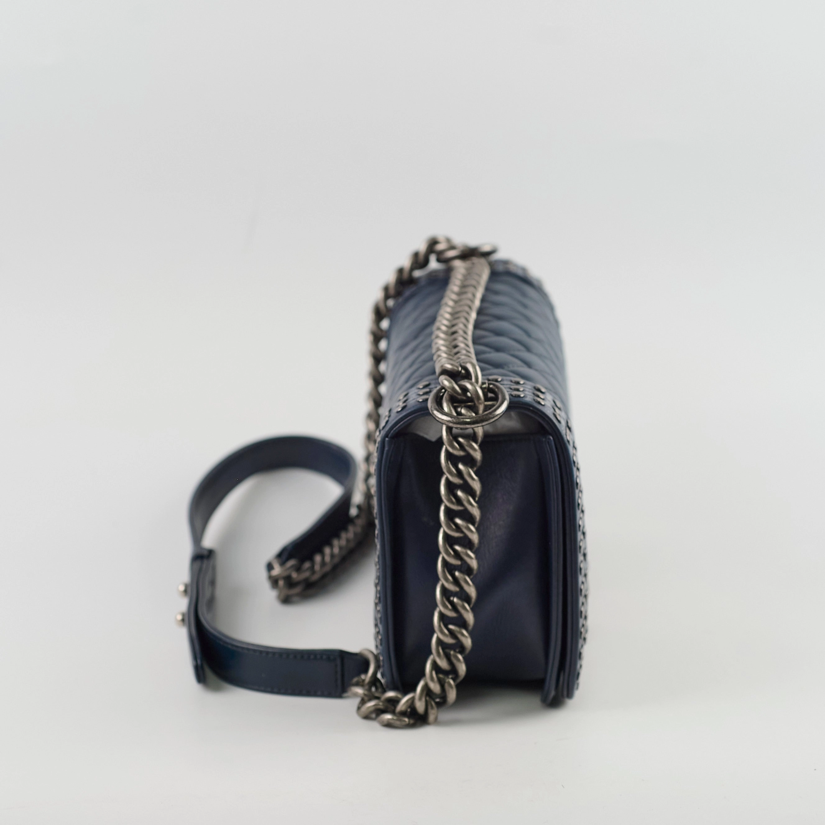 Chanel Old Medium Boy Navy Studded