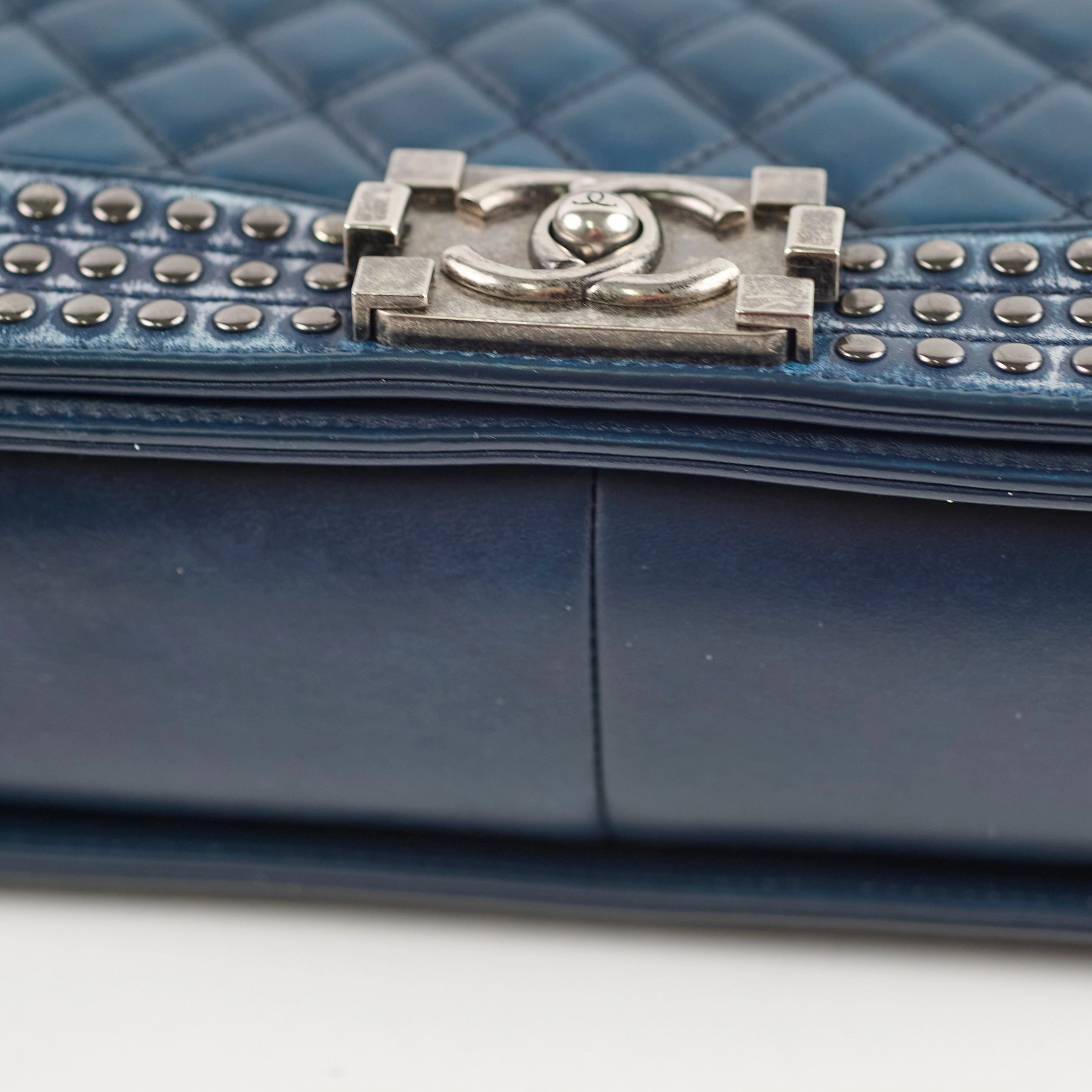Chanel Old Medium Boy Navy Studded