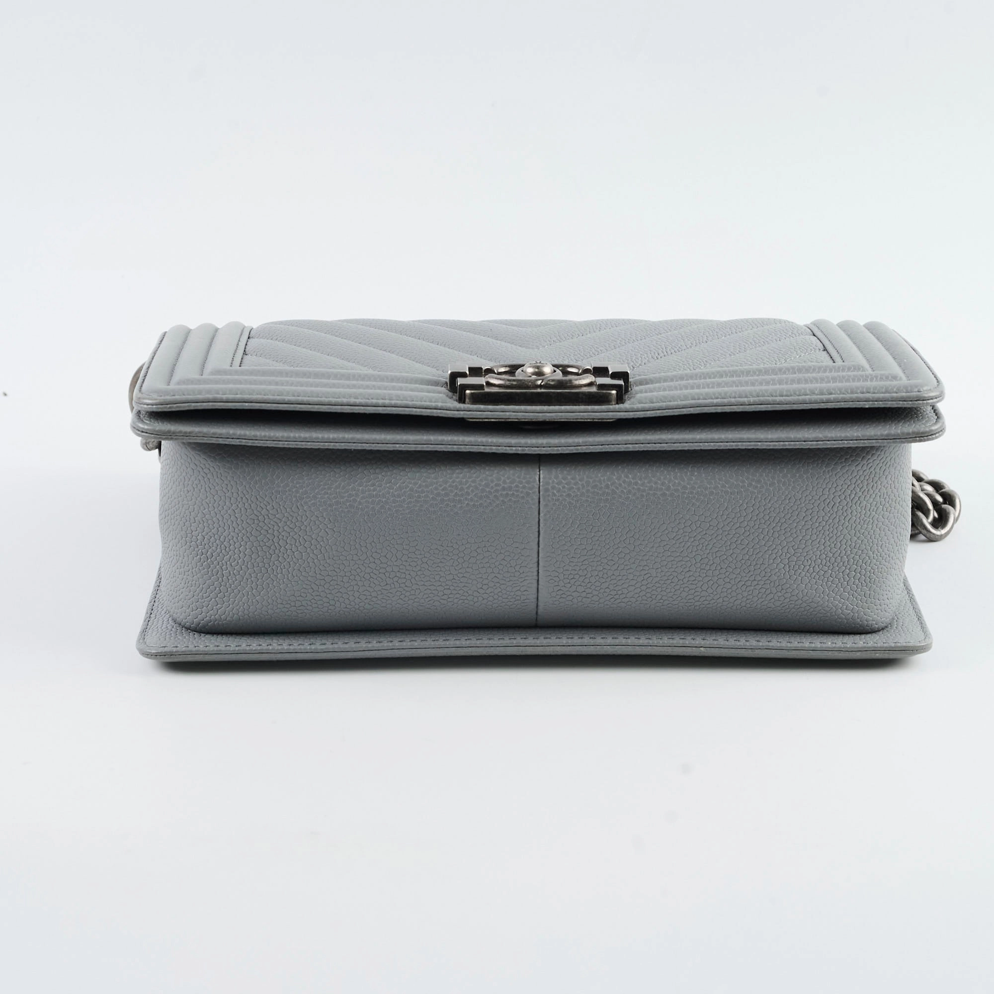 Chanel Old Medium Chevron Boy Bag Grey Caviar