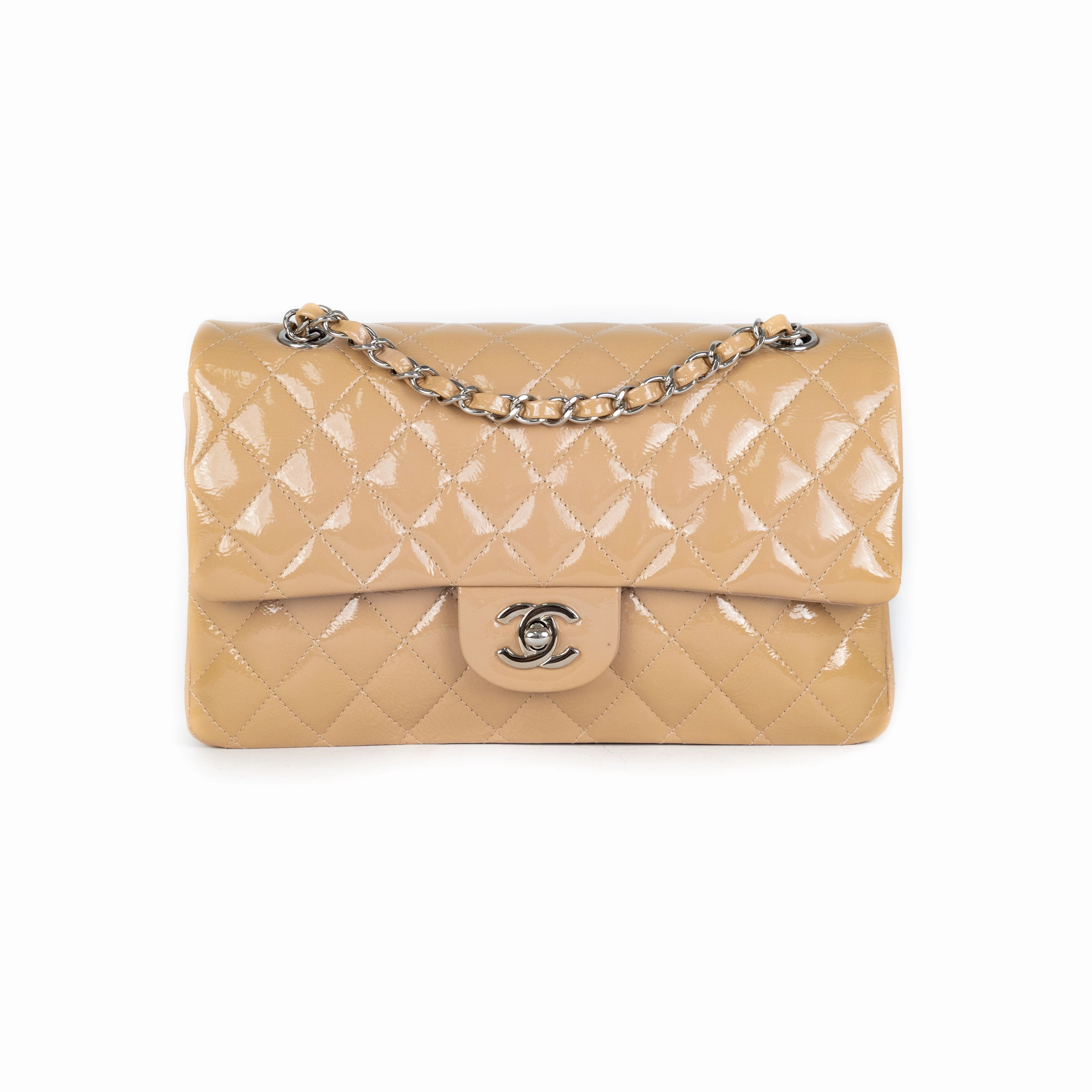 Chanel Patent Medium Classic Flap Beige