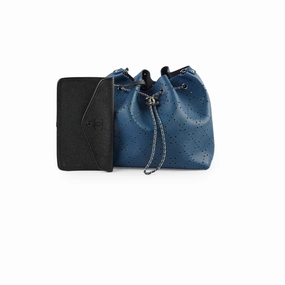 Chanel Perforated Drawstring Bucket Bag Blue