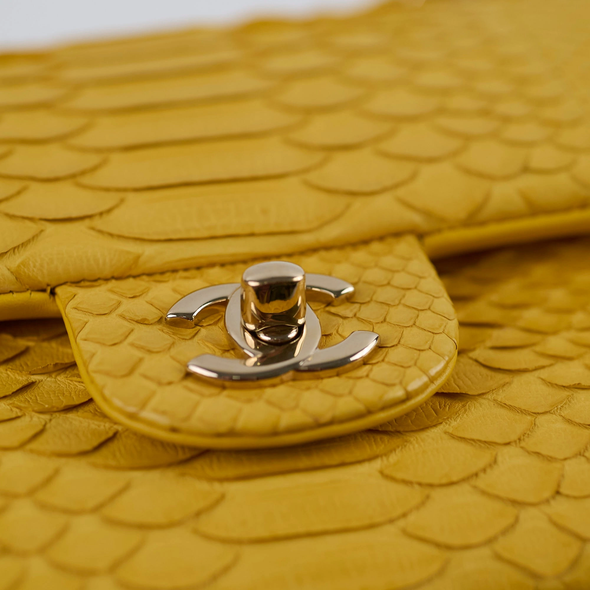Chanel Python Medium M/L Classic Flap Yellow Series 22