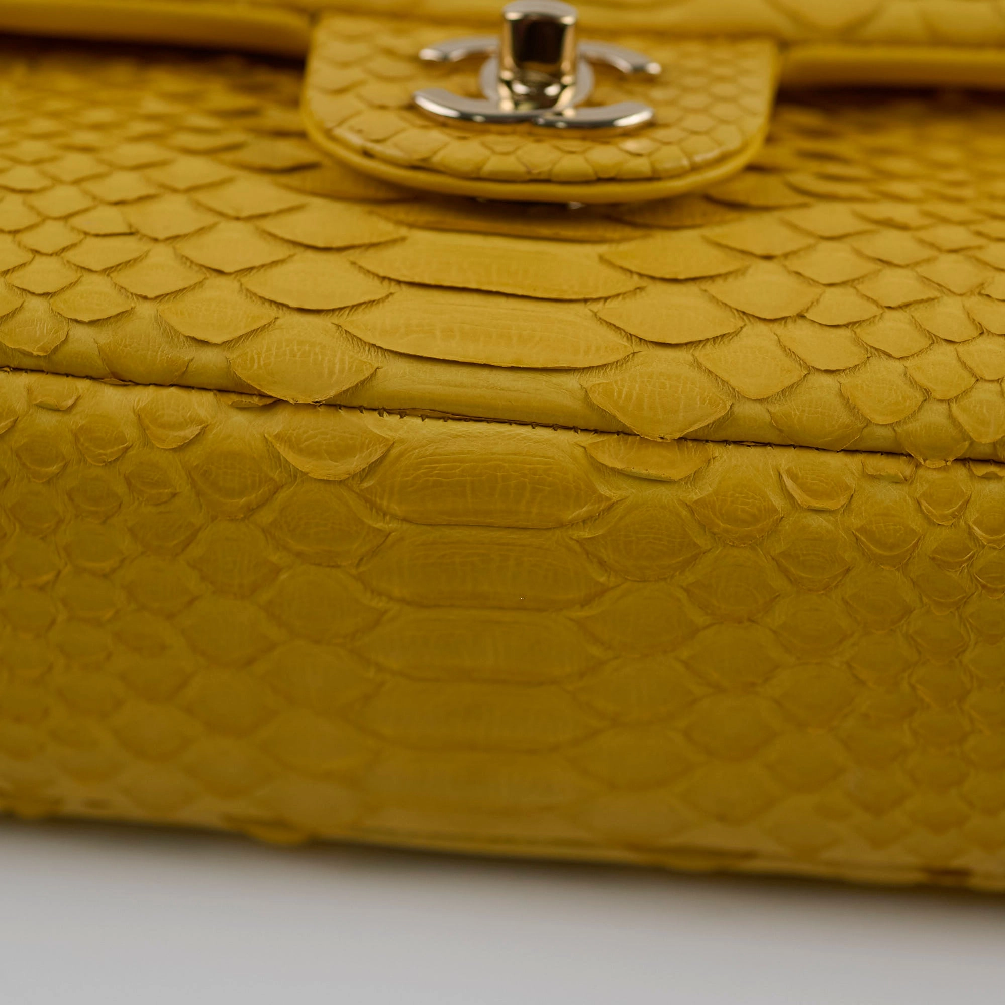 Chanel Python Medium M/L Classic Flap Yellow Series 22