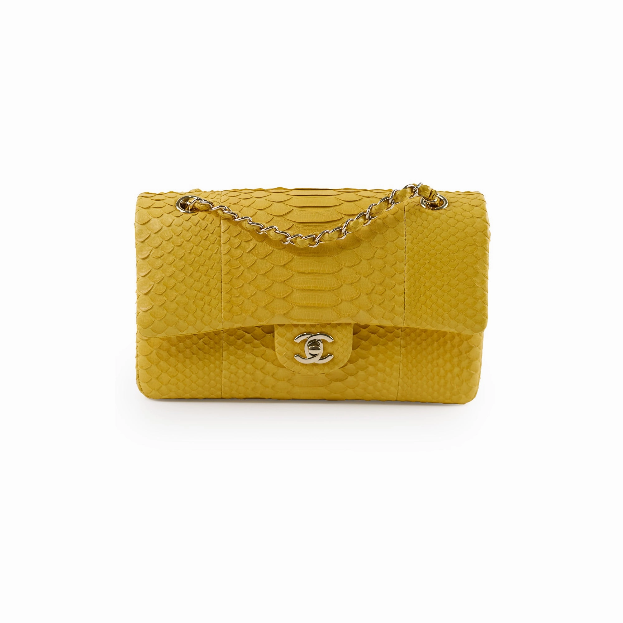 Chanel Python Medium M/L Classic Flap Yellow Series 22