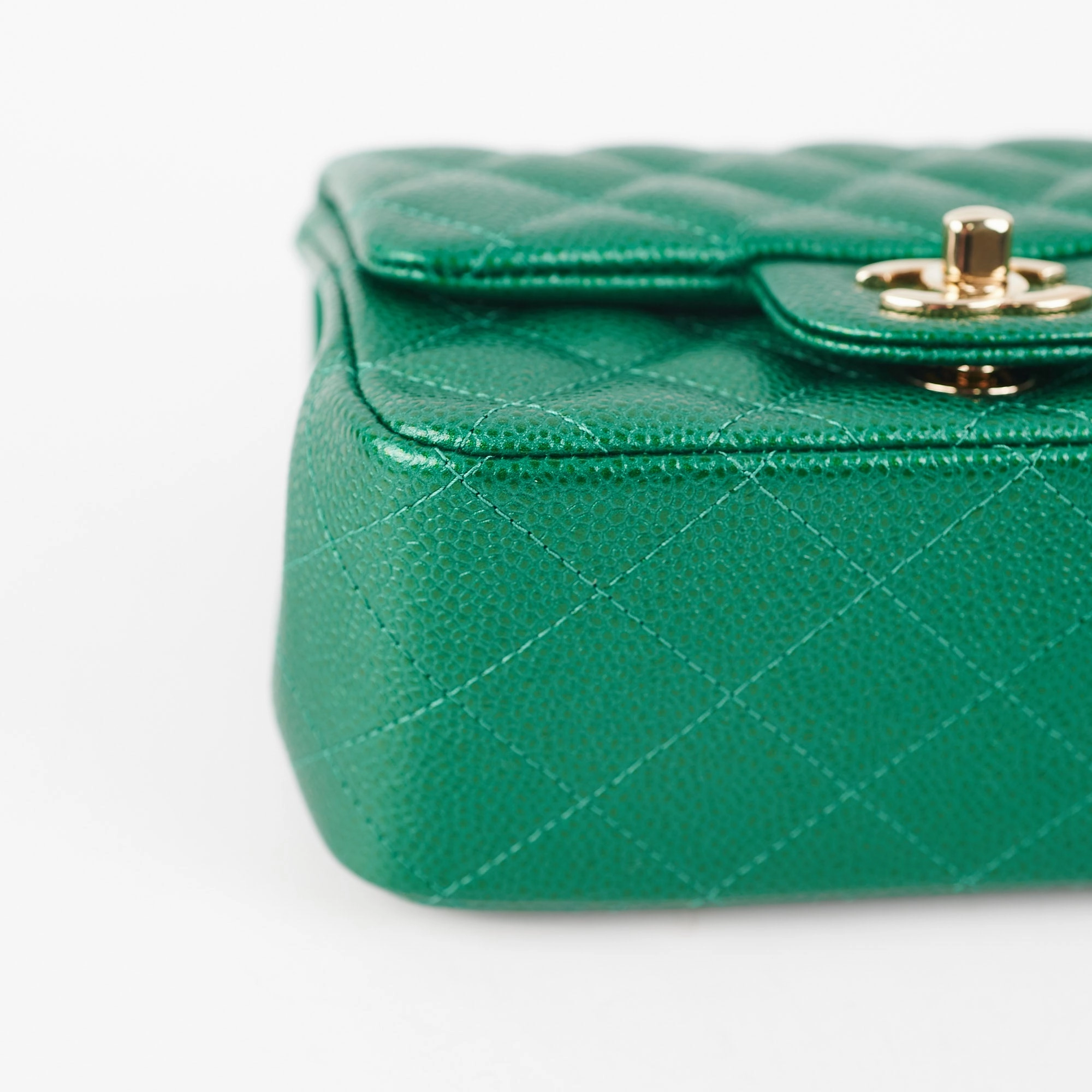 Chanel Quilted Caviar Mini Square 18S Emerald Green