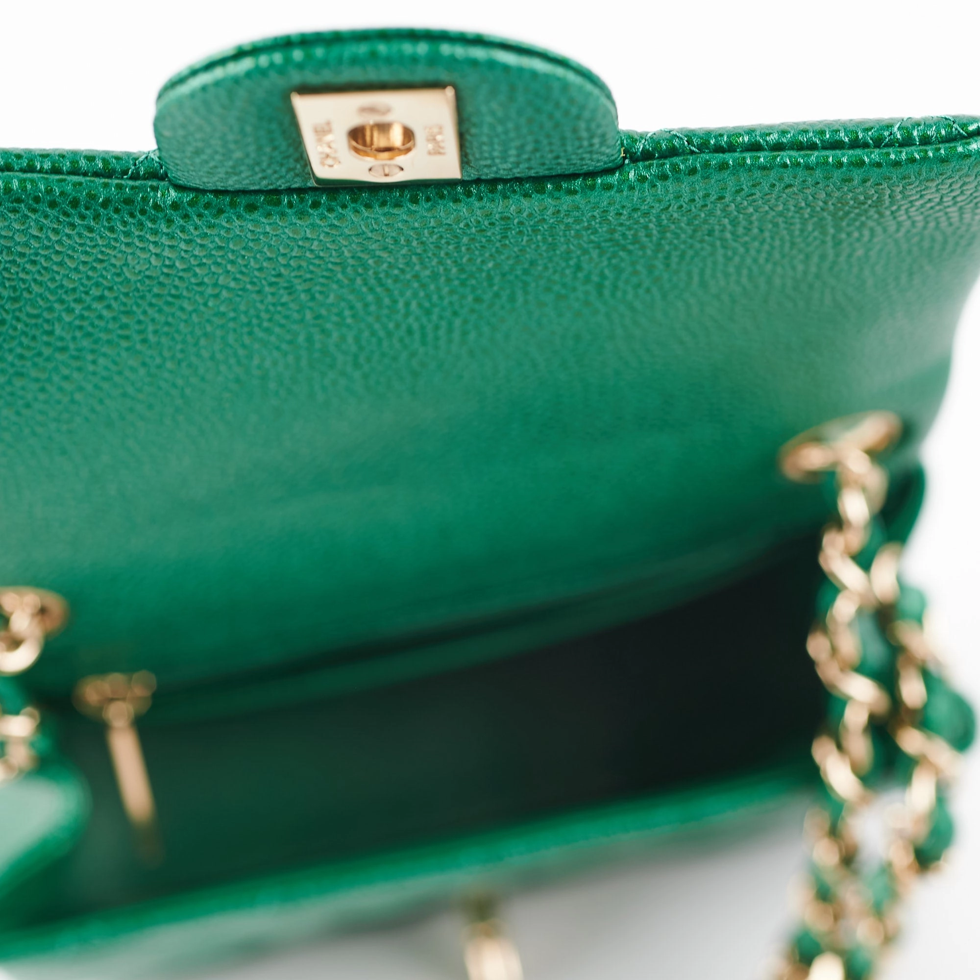 Chanel Quilted Caviar Mini Square 18S Emerald Green
