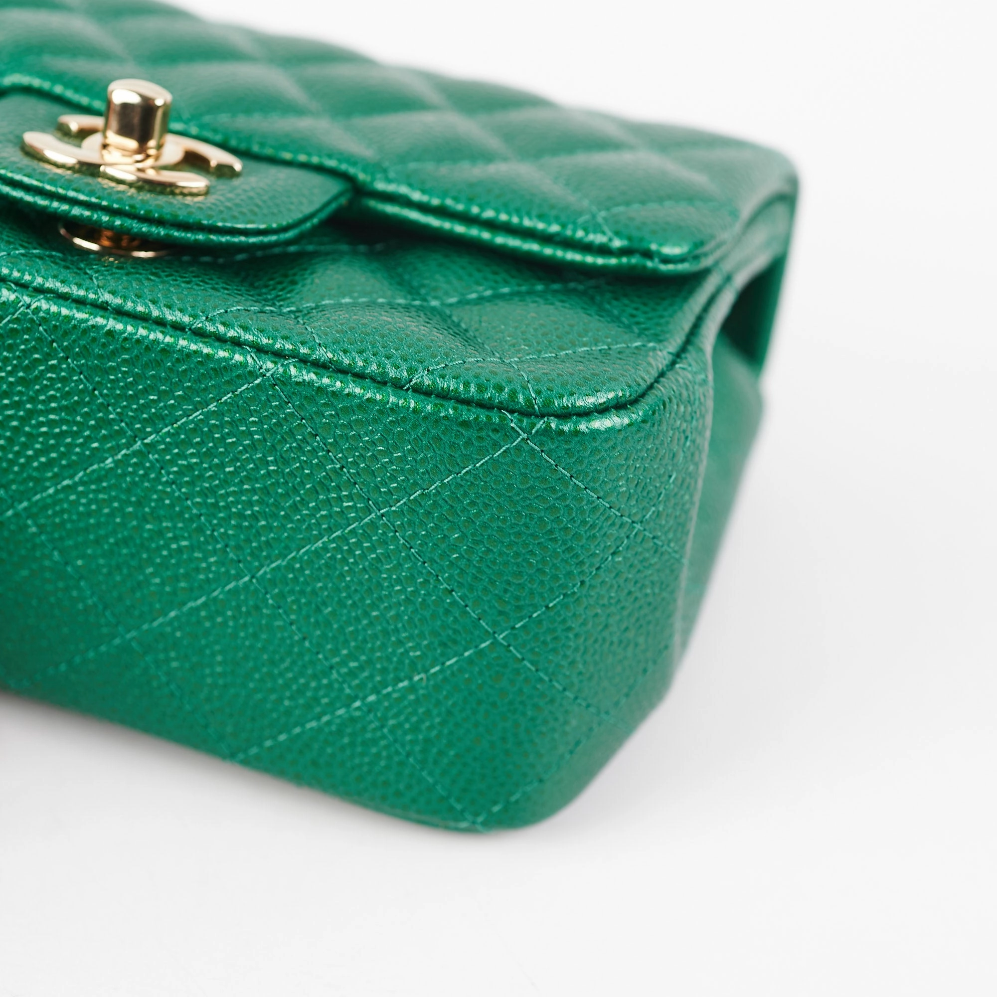 Chanel Quilted Caviar Mini Square 18S Emerald Green