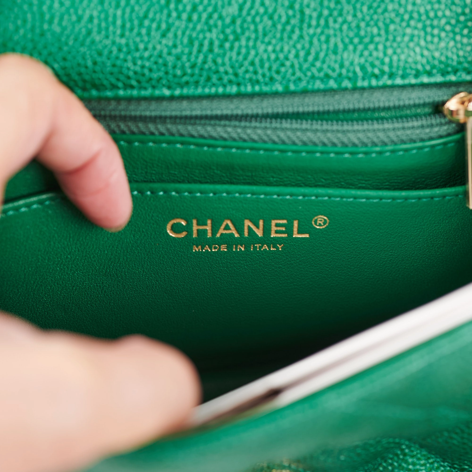 Chanel Quilted Caviar Mini Square 18S Emerald Green