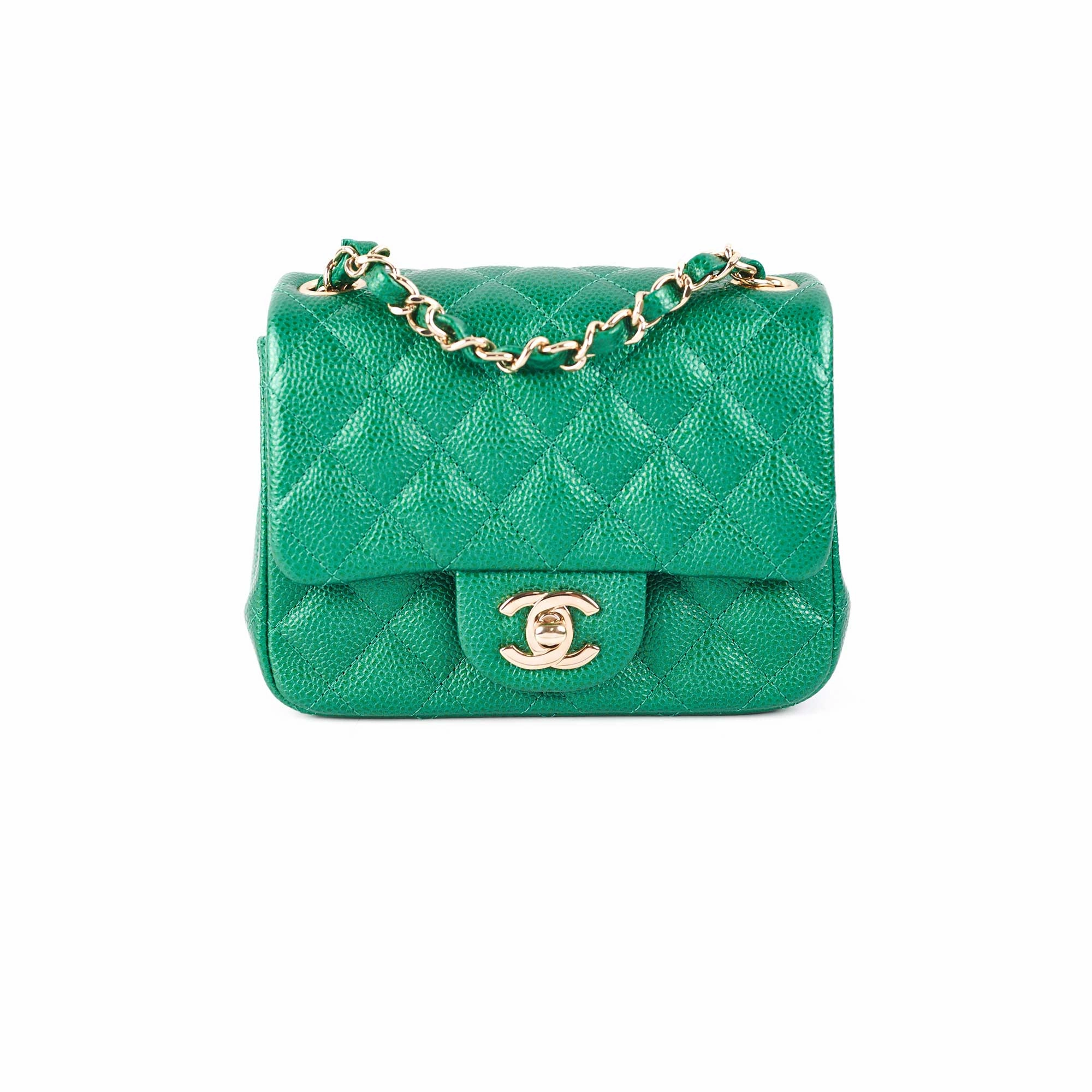 Chanel Quilted Caviar Mini Square 18S Emerald Green