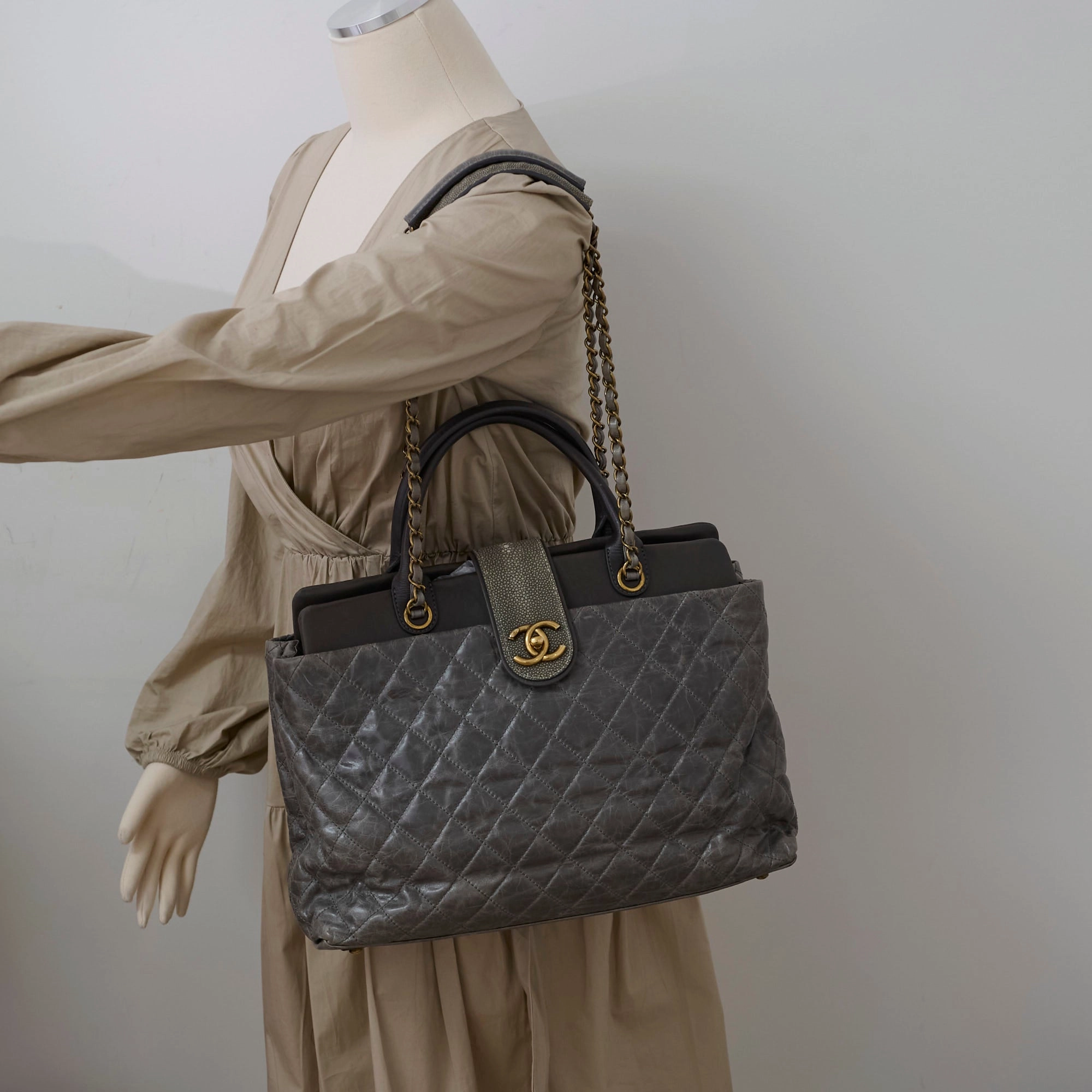Chanel Quilted Leather and Stingray Shopper Tote Grey 16 Series