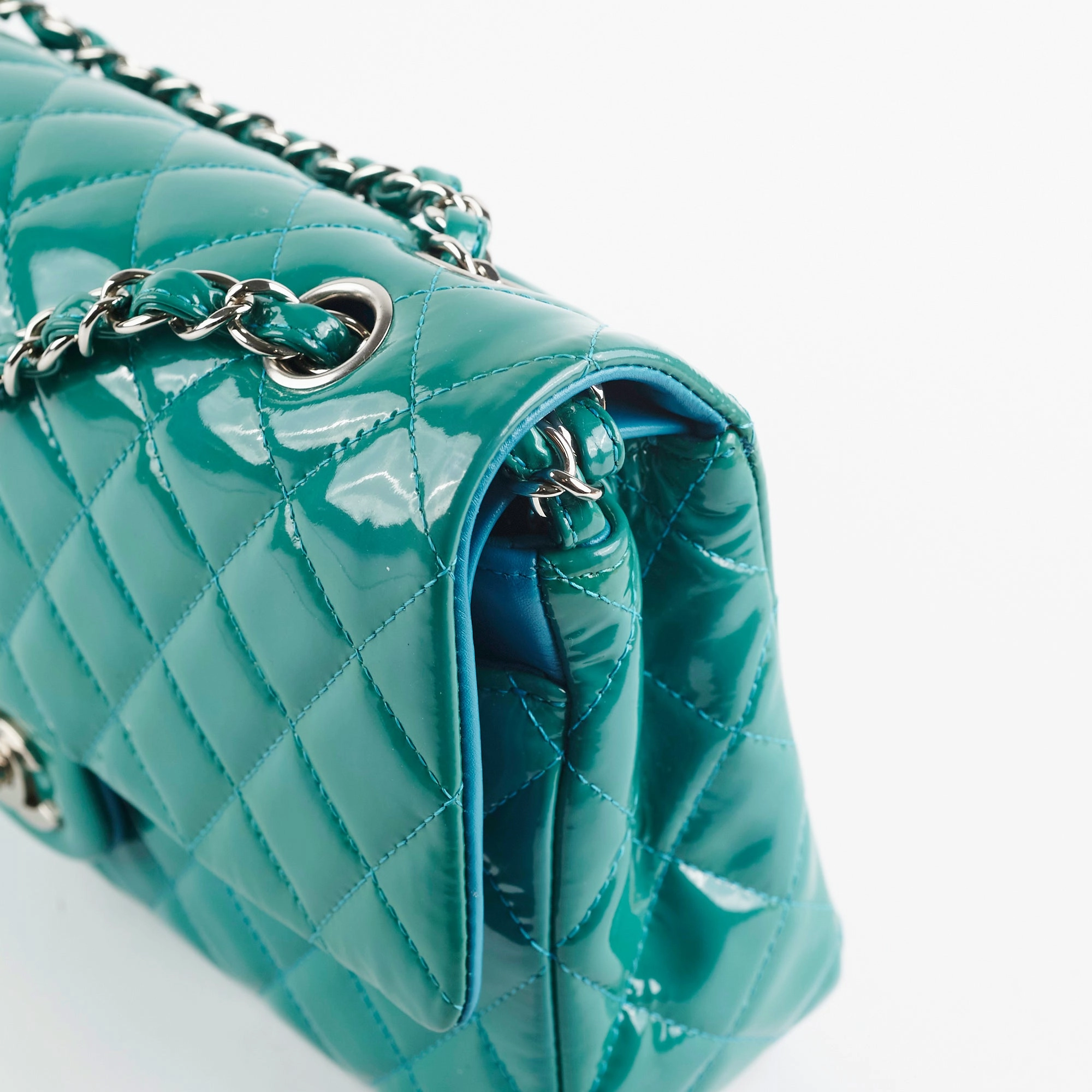 Chanel Quilted Patent Medium Large Classic Flap Teal