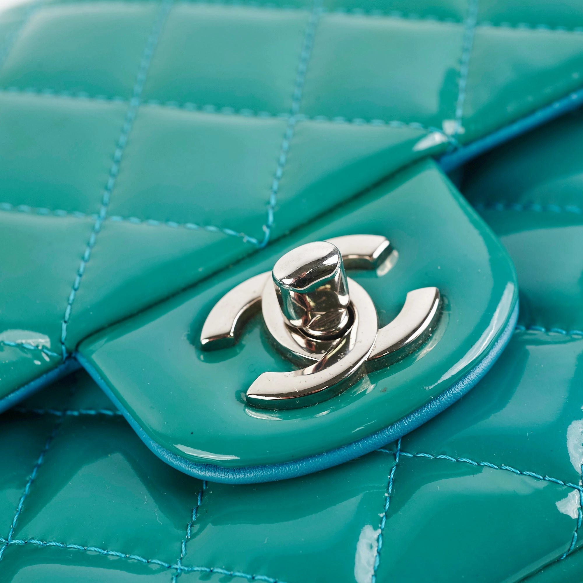 Chanel Quilted Patent Medium Large Classic Flap Teal