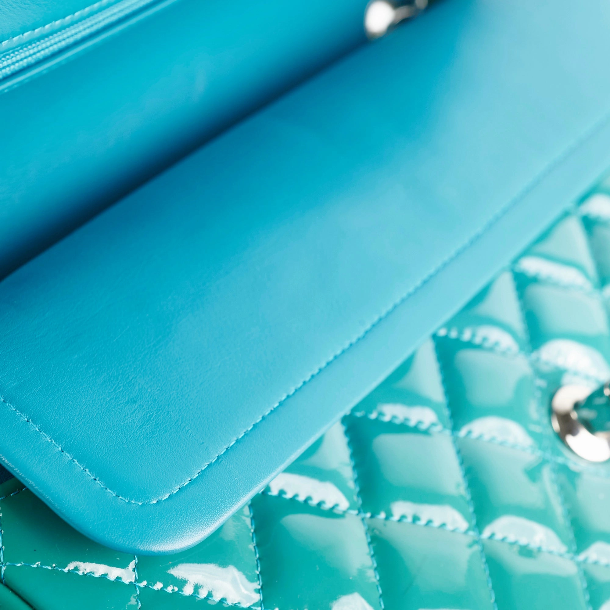 Chanel Quilted Patent Medium Large Classic Flap Teal