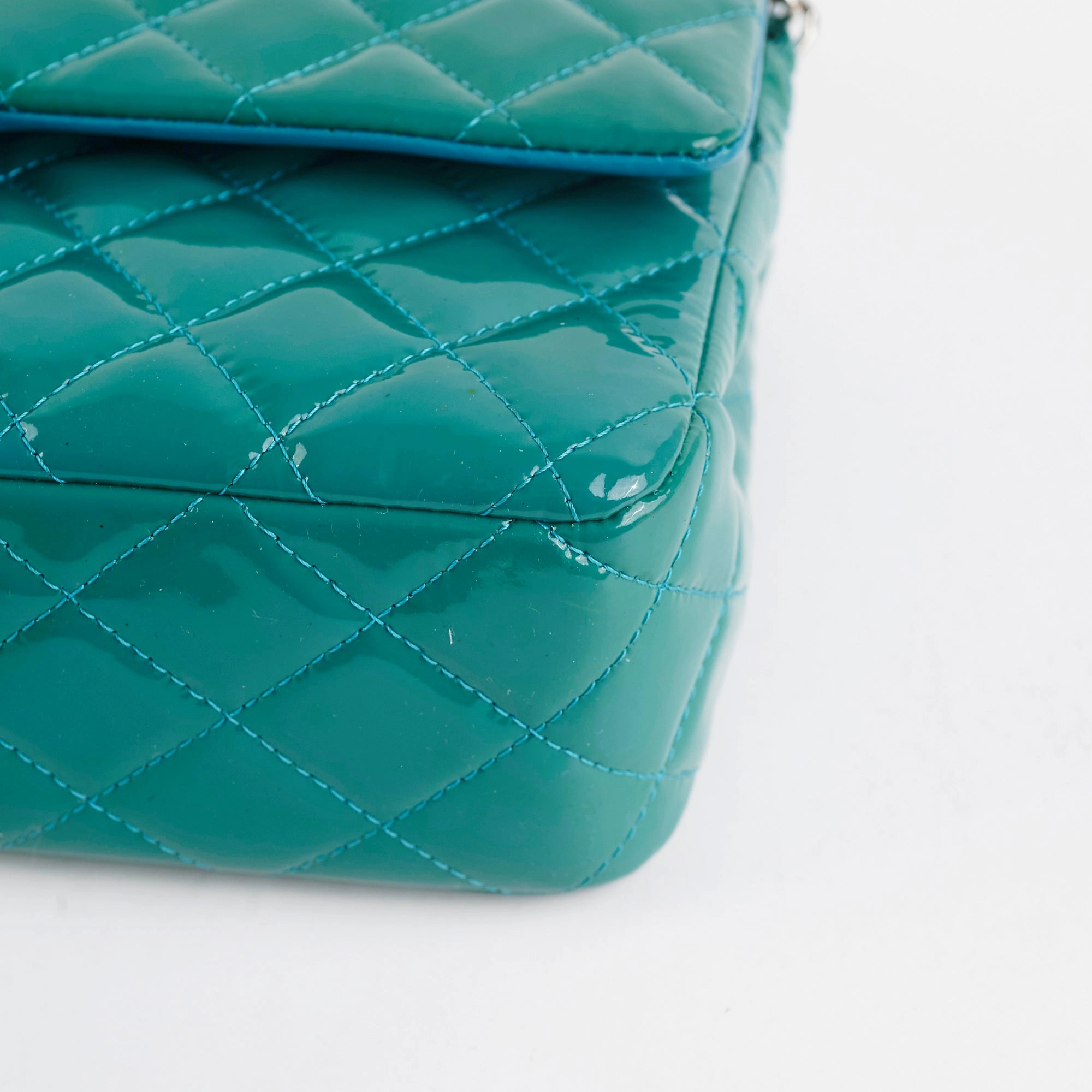 Chanel Quilted Patent Medium Large Classic Flap Teal