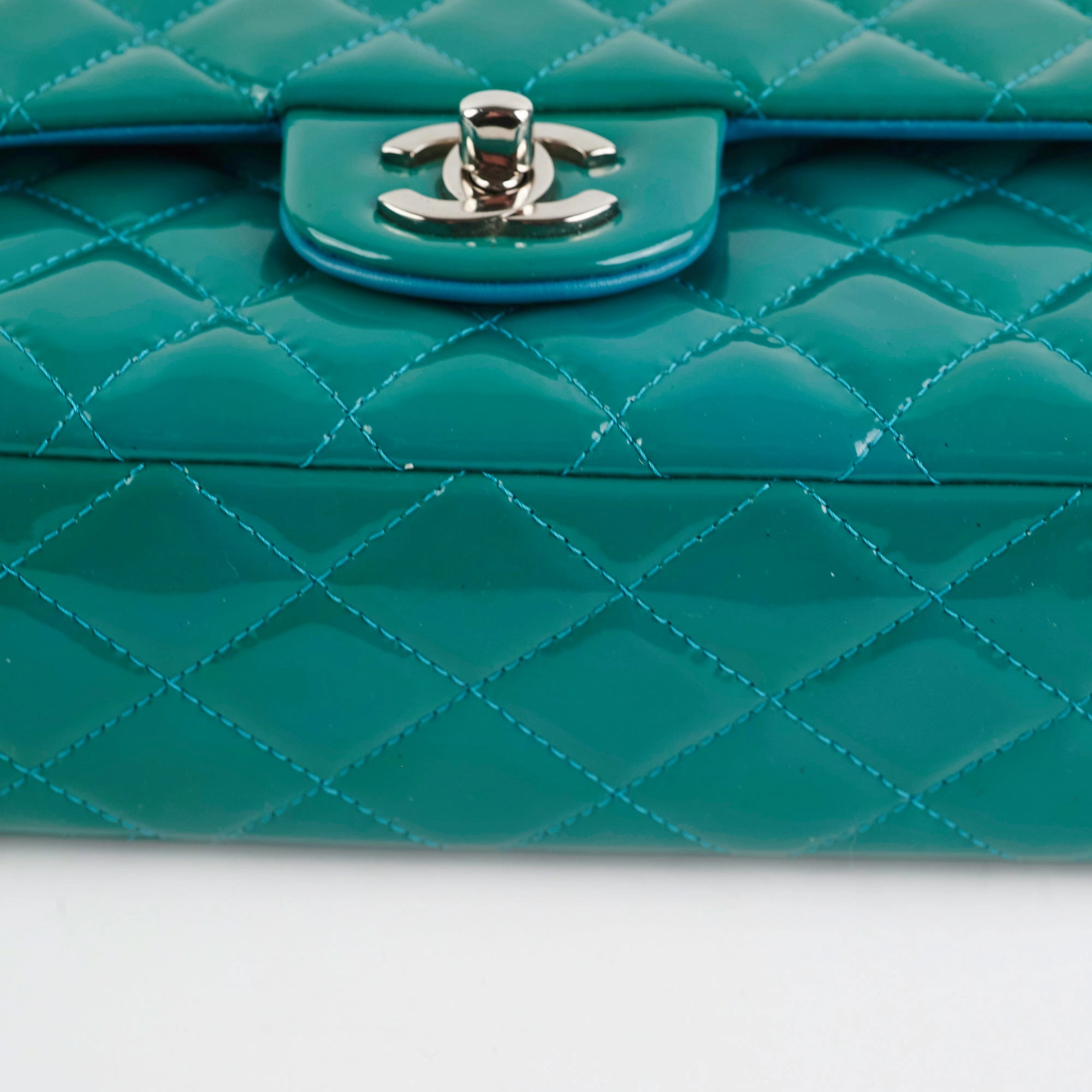 Chanel Quilted Patent Medium Large Classic Flap Teal