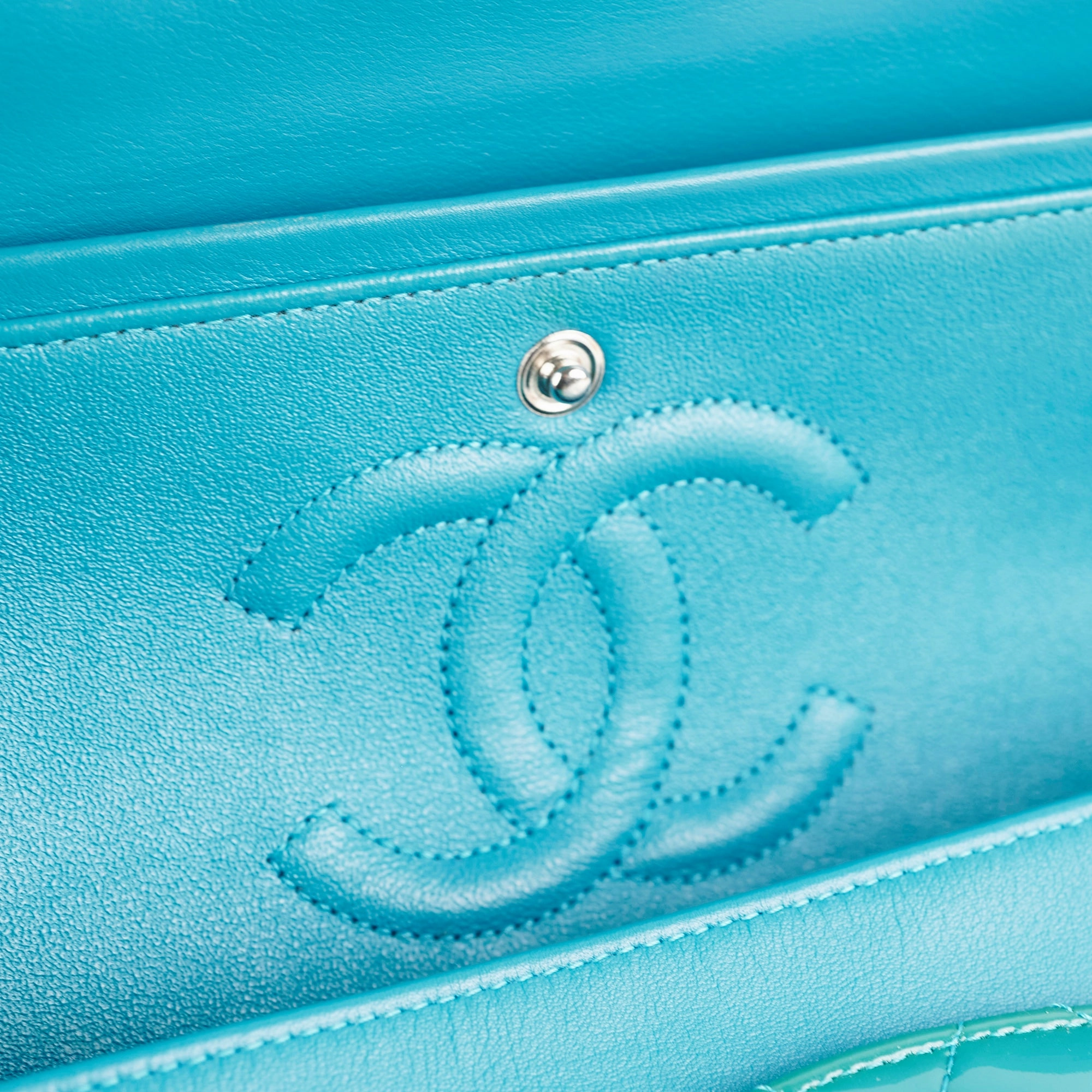 Chanel Quilted Patent Medium Large Classic Flap Teal