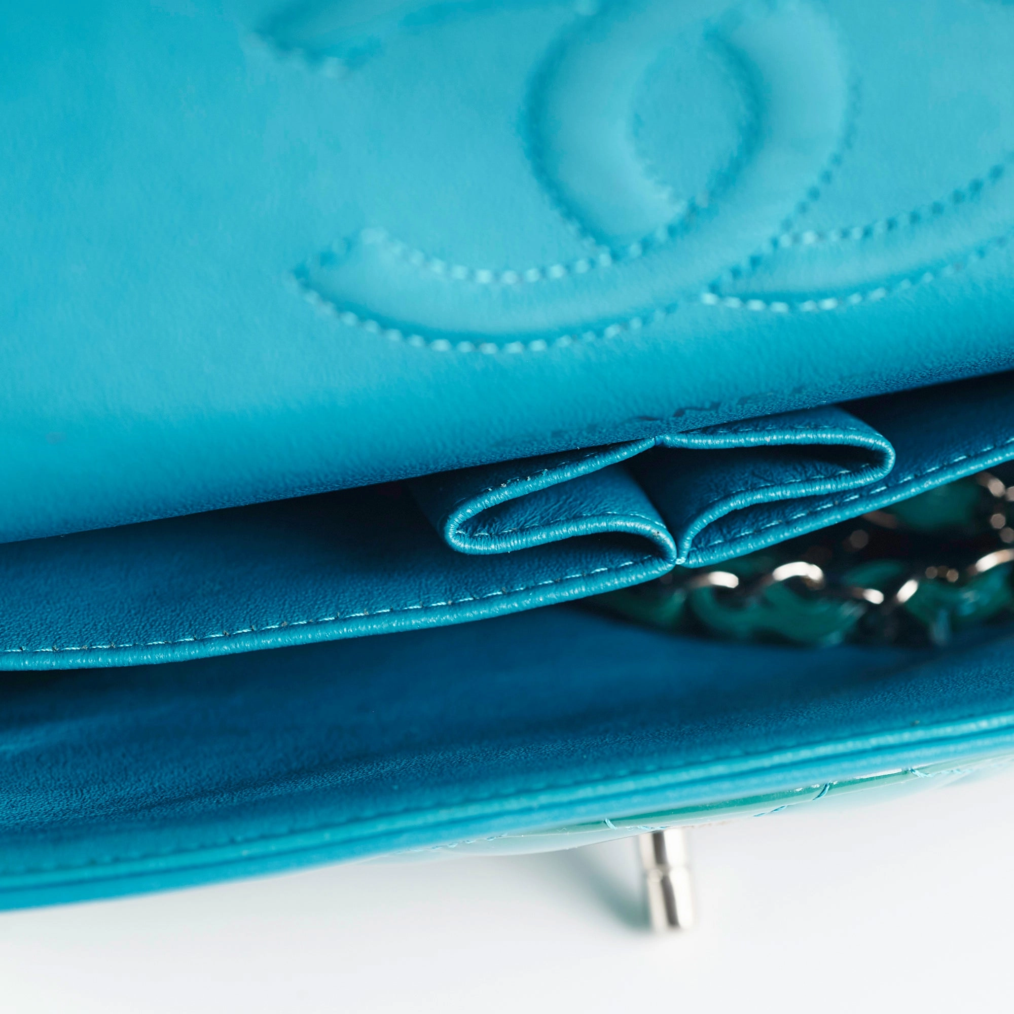 Chanel Quilted Patent Medium Large Classic Flap Teal