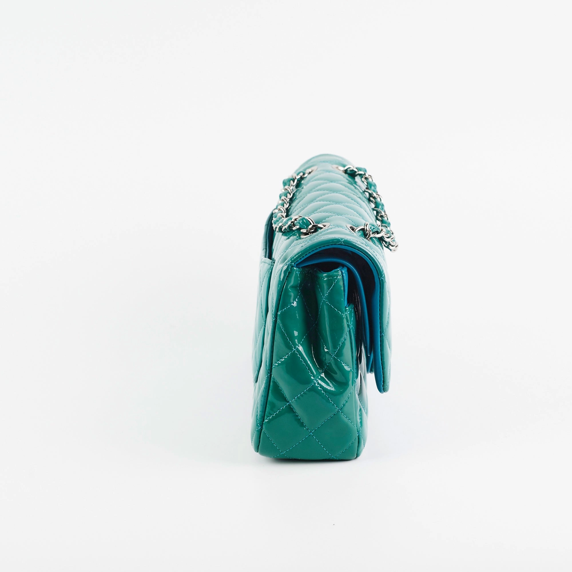 Chanel Quilted Patent Medium Large Classic Flap Teal