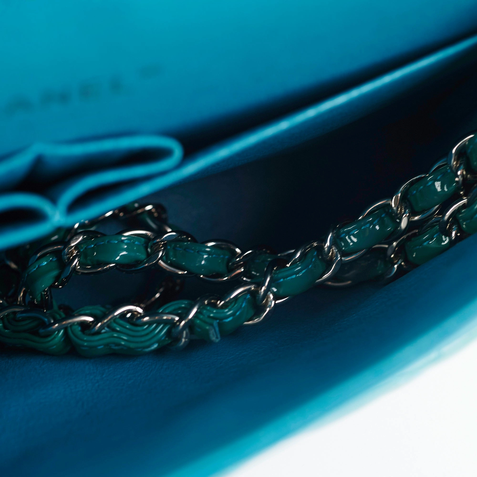 Chanel Quilted Patent Medium Large Classic Flap Teal