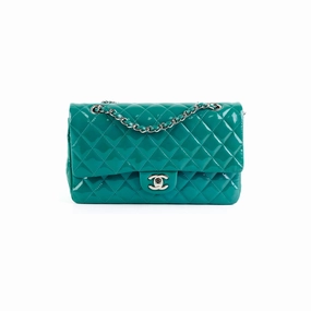 Chanel Quilted Patent Medium Large Classic Flap Teal