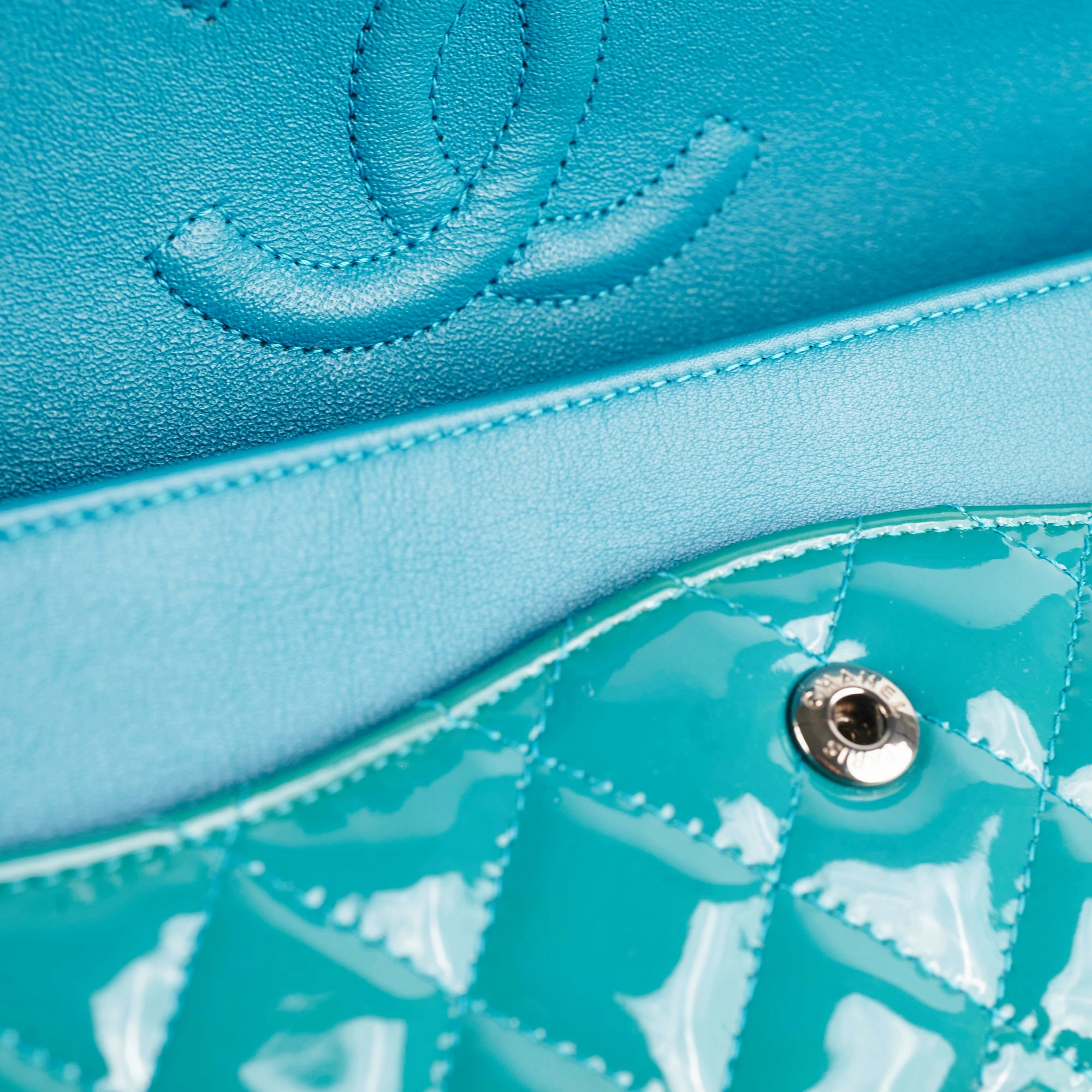 Chanel Quilted Patent Medium Large Classic Flap Teal