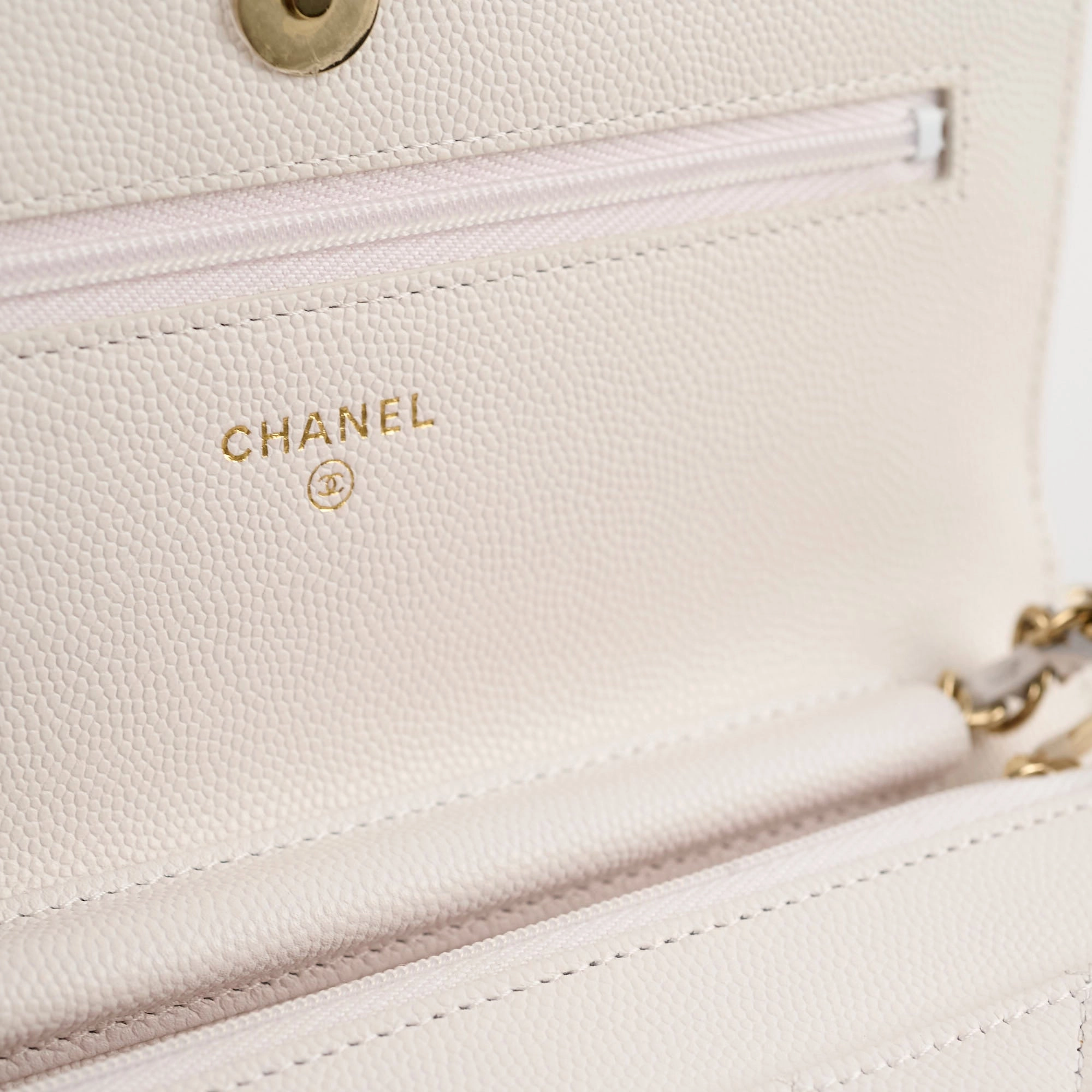 Chanel Seasaonal Caviar Wallet On Chain White Microchip