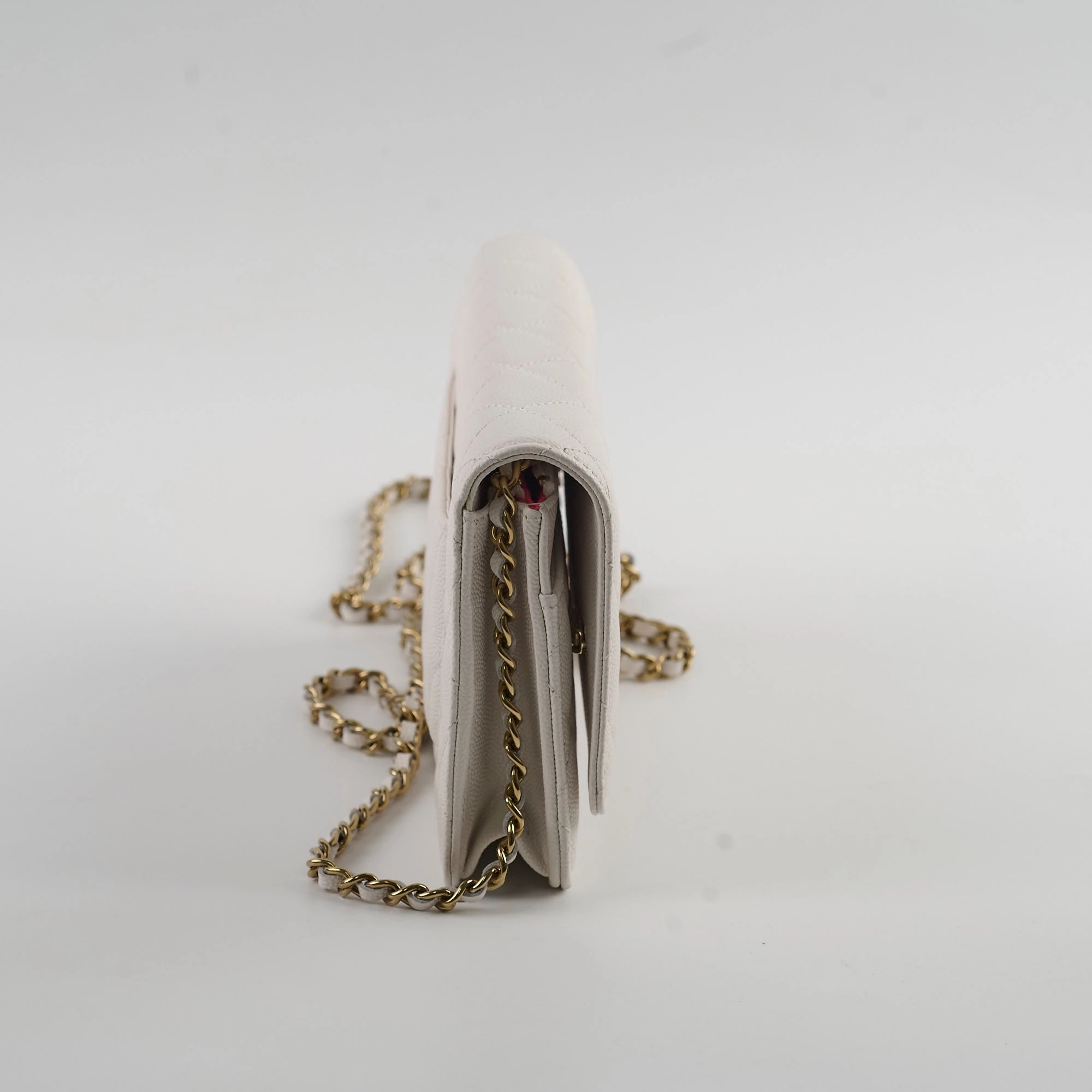 Chanel Seasaonal Caviar Wallet On Chain White Microchip