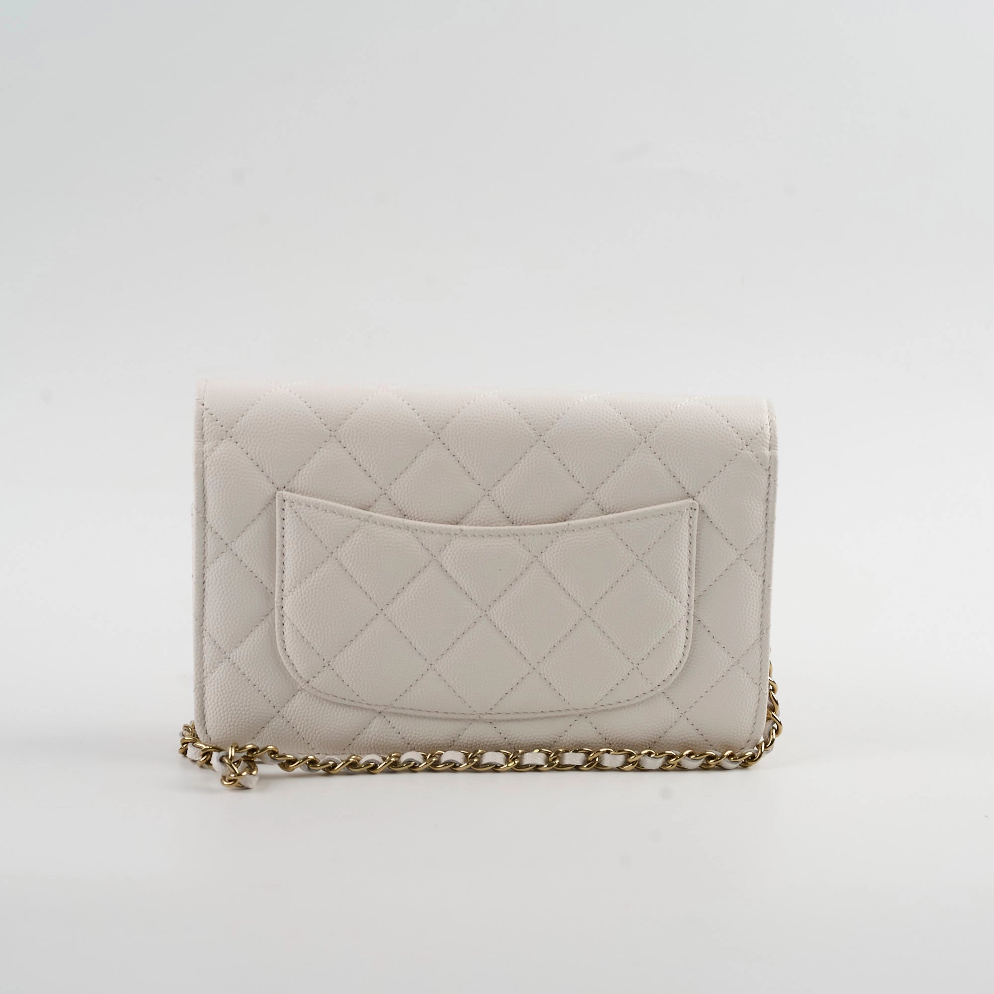 Chanel Seasaonal Caviar Wallet On Chain White Microchip