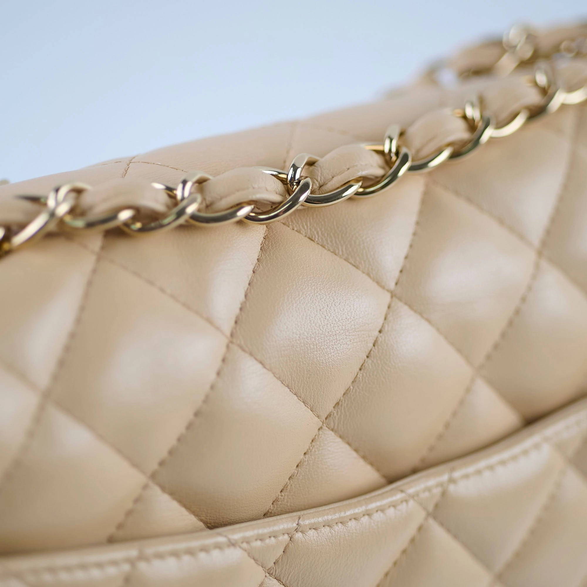 Chanel Single Flap Jumbo Beige Lambskin (12 Series 2009)