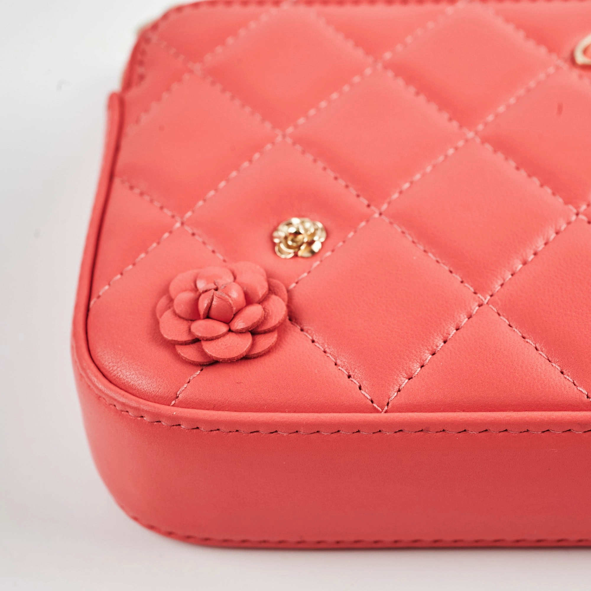 Chanel Small Camelia CC Clucth with Chain Coral