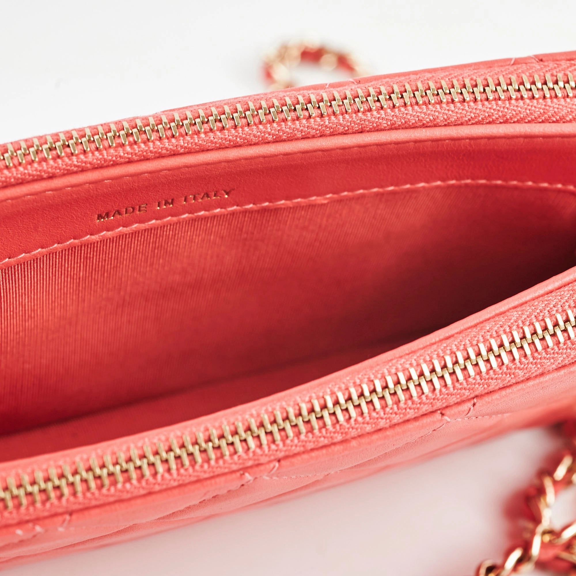 Chanel Small Camelia CC Clucth with Chain Coral