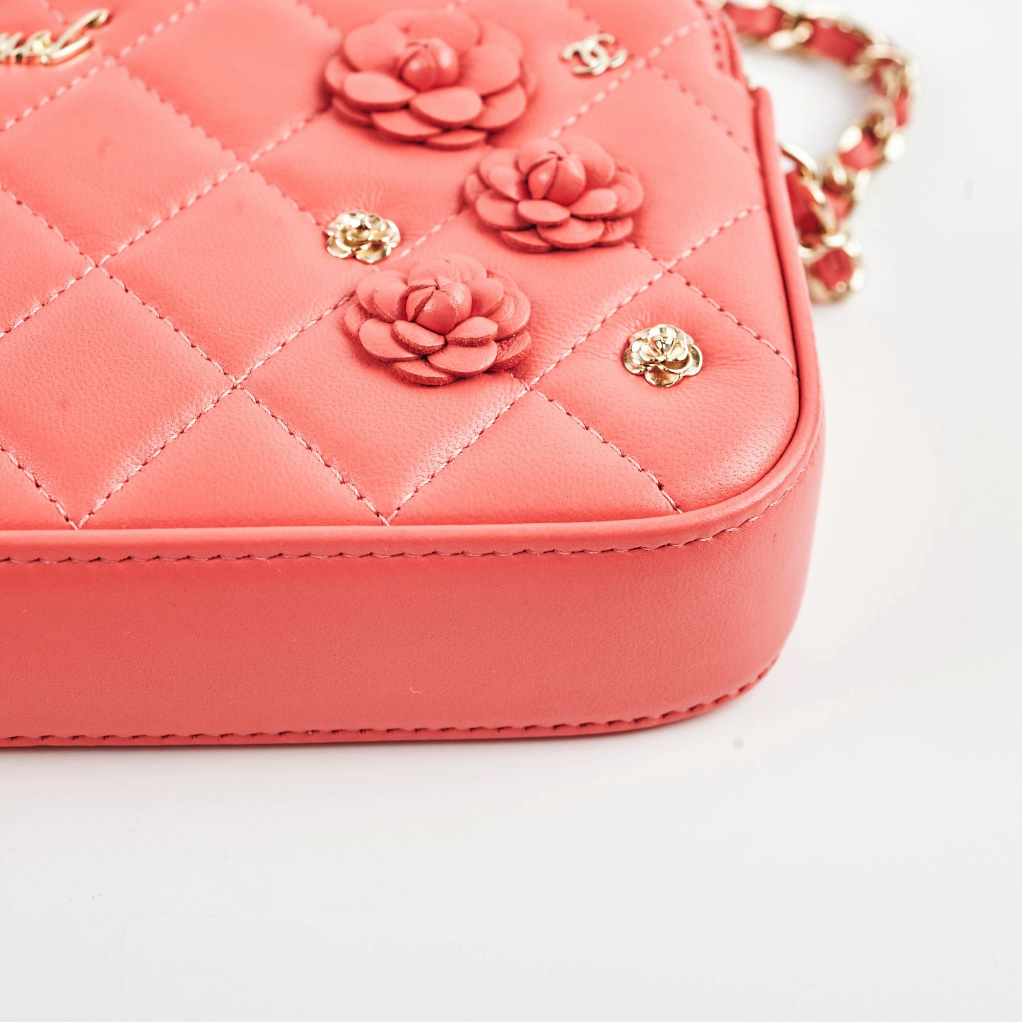 Chanel Small Camelia CC Clucth with Chain Coral
