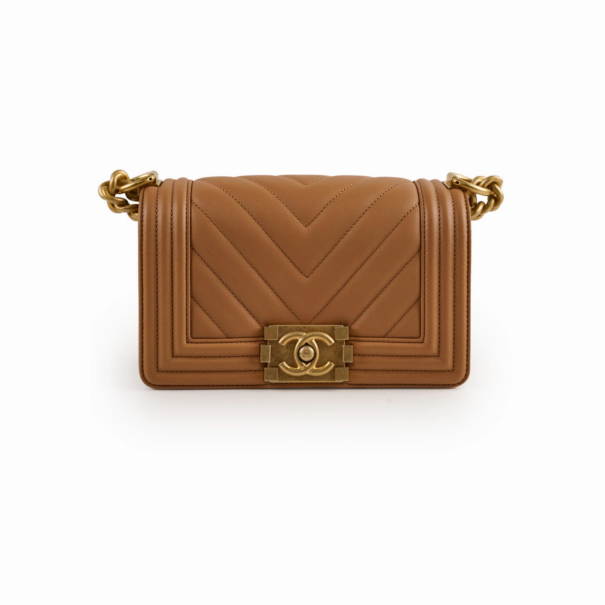 Chanel Small Chevron Boy Dark Beige 28 Series