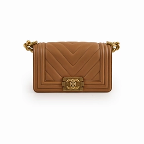 Chanel Small Chevron Boy Dark Beige 28 Series