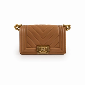 Chanel Small Chevron Boy Dark Beige 28 Series