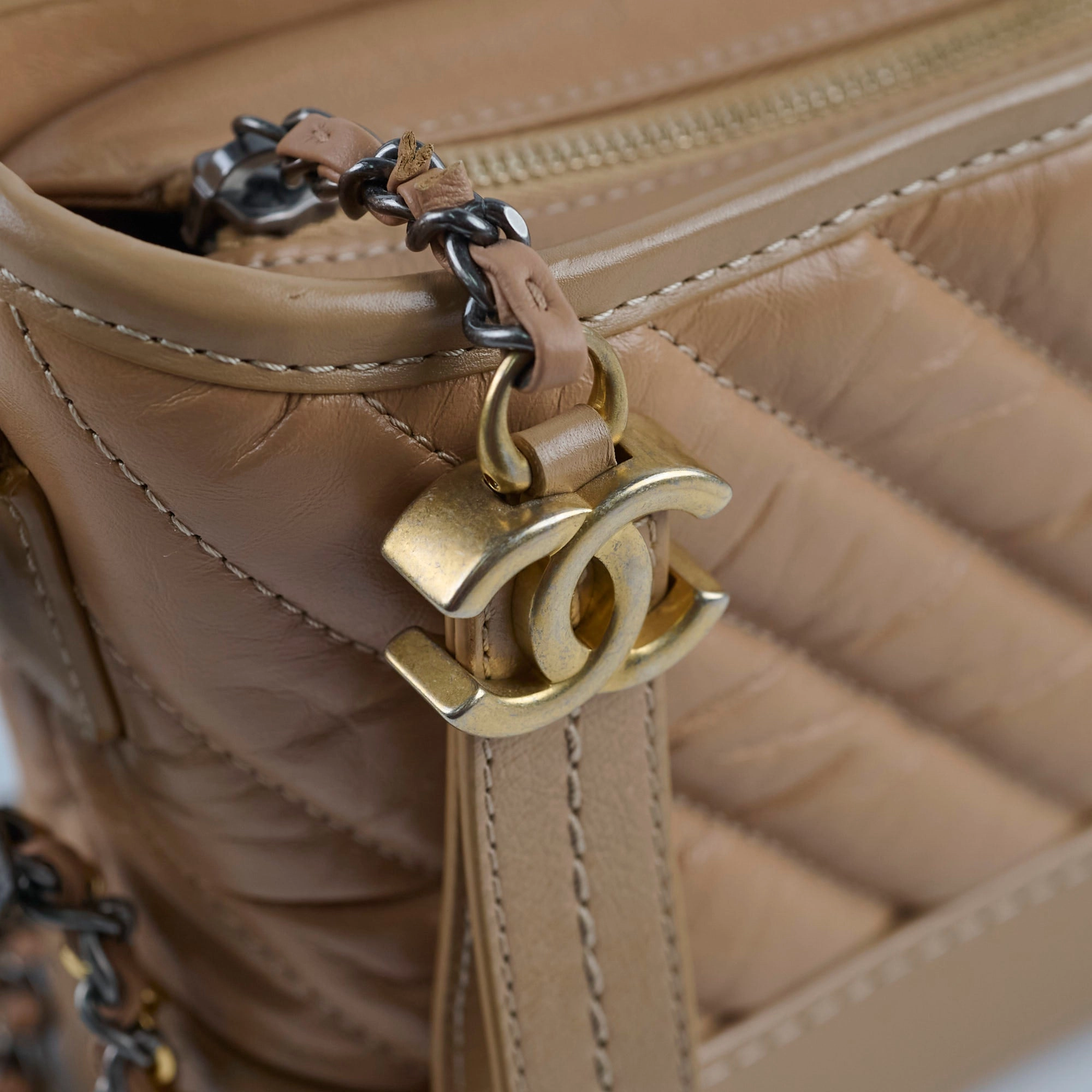Chanel Small Chevron Grabrielle Bag Beige