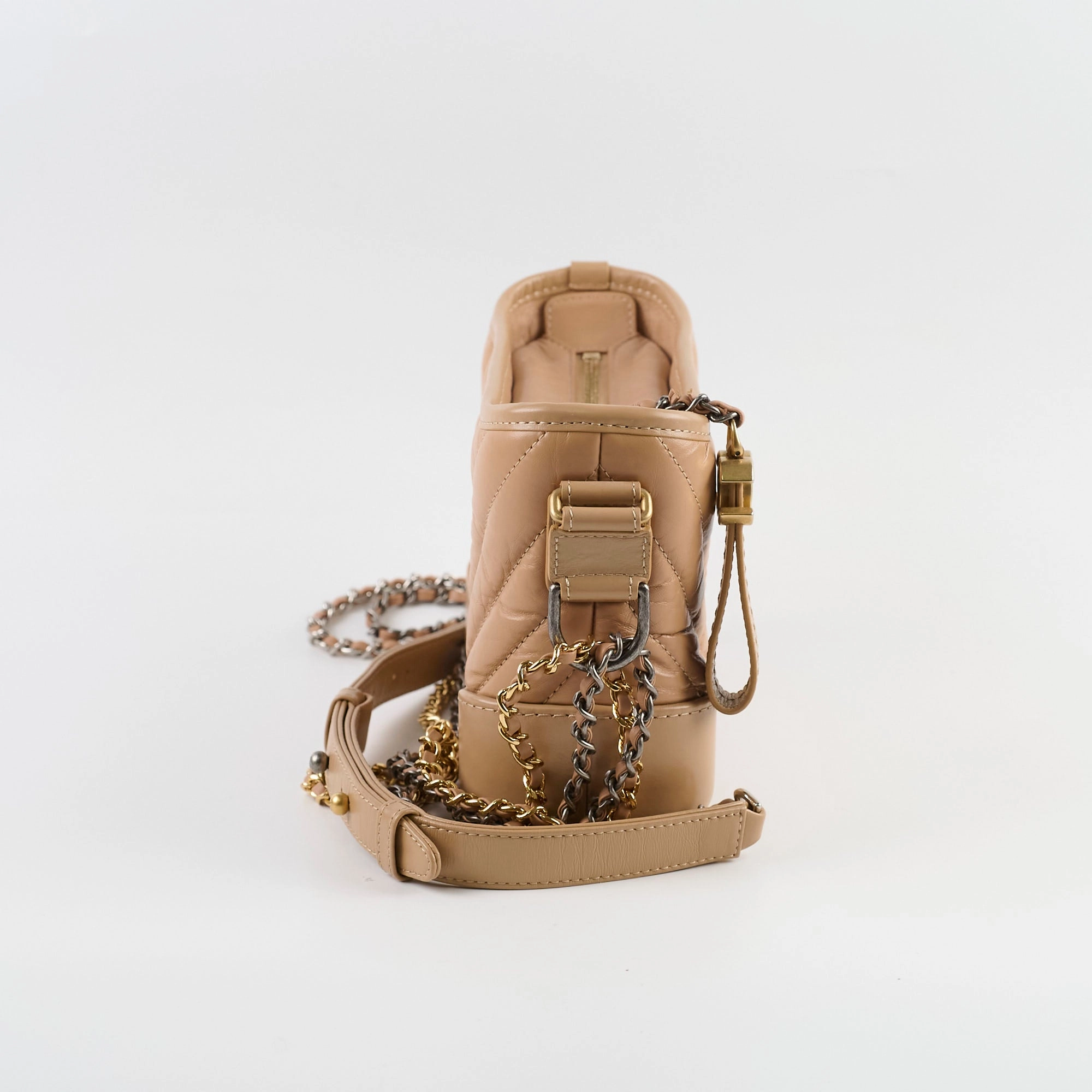 Chanel Small Chevron Grabrielle Bag Beige