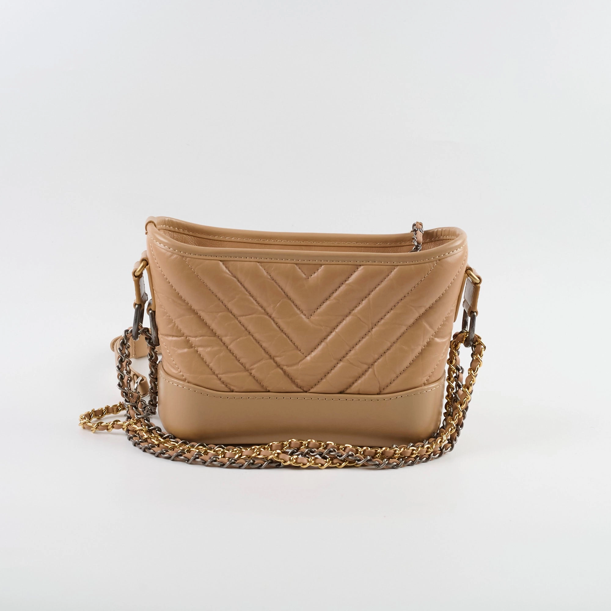 Chanel Small Chevron Grabrielle Bag Beige