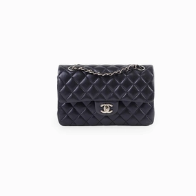 Chanel Small Lambskin Classic Flap Mettalic Navy Series 24