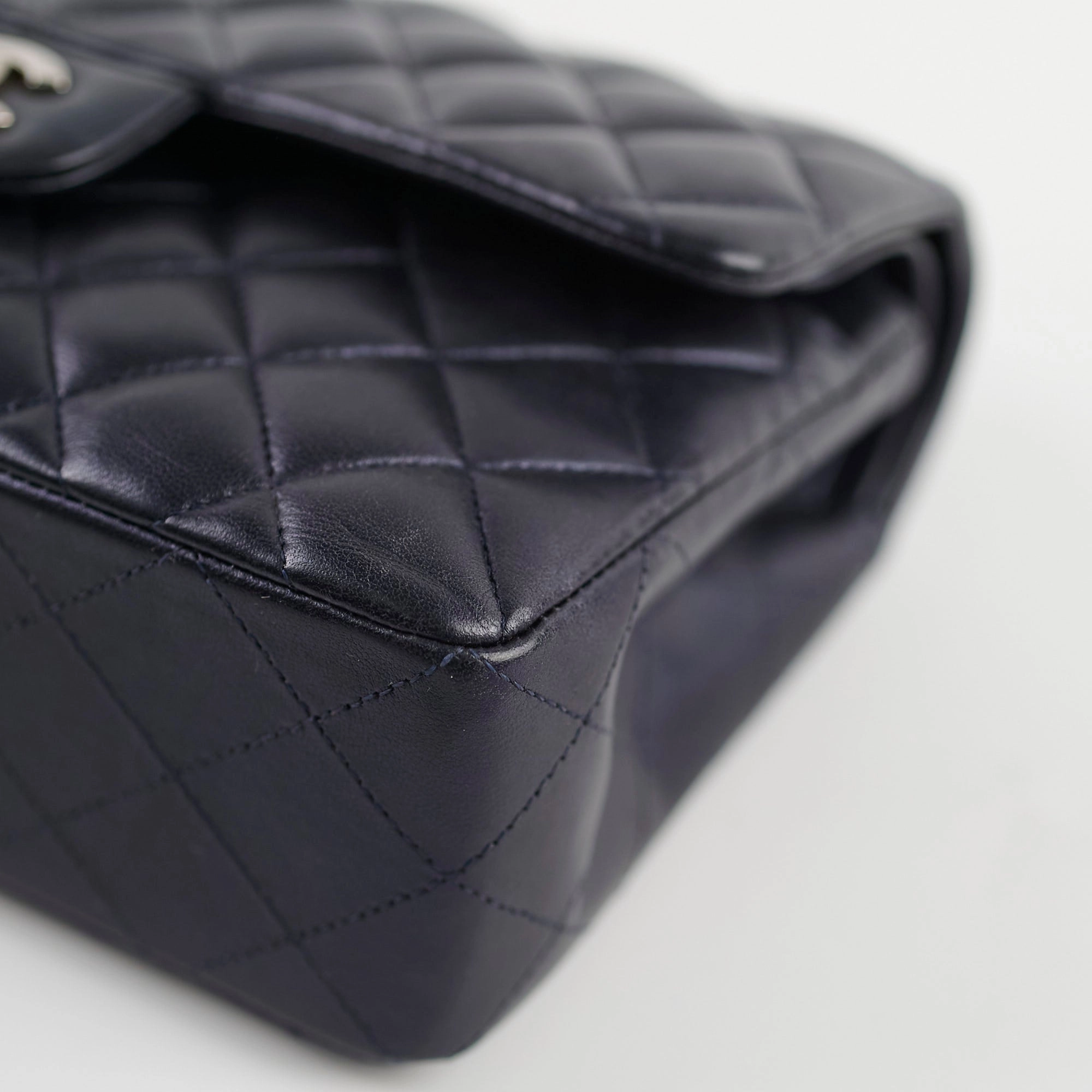 Chanel Small Lambskin Classic Flap Mettalic Navy Series 24