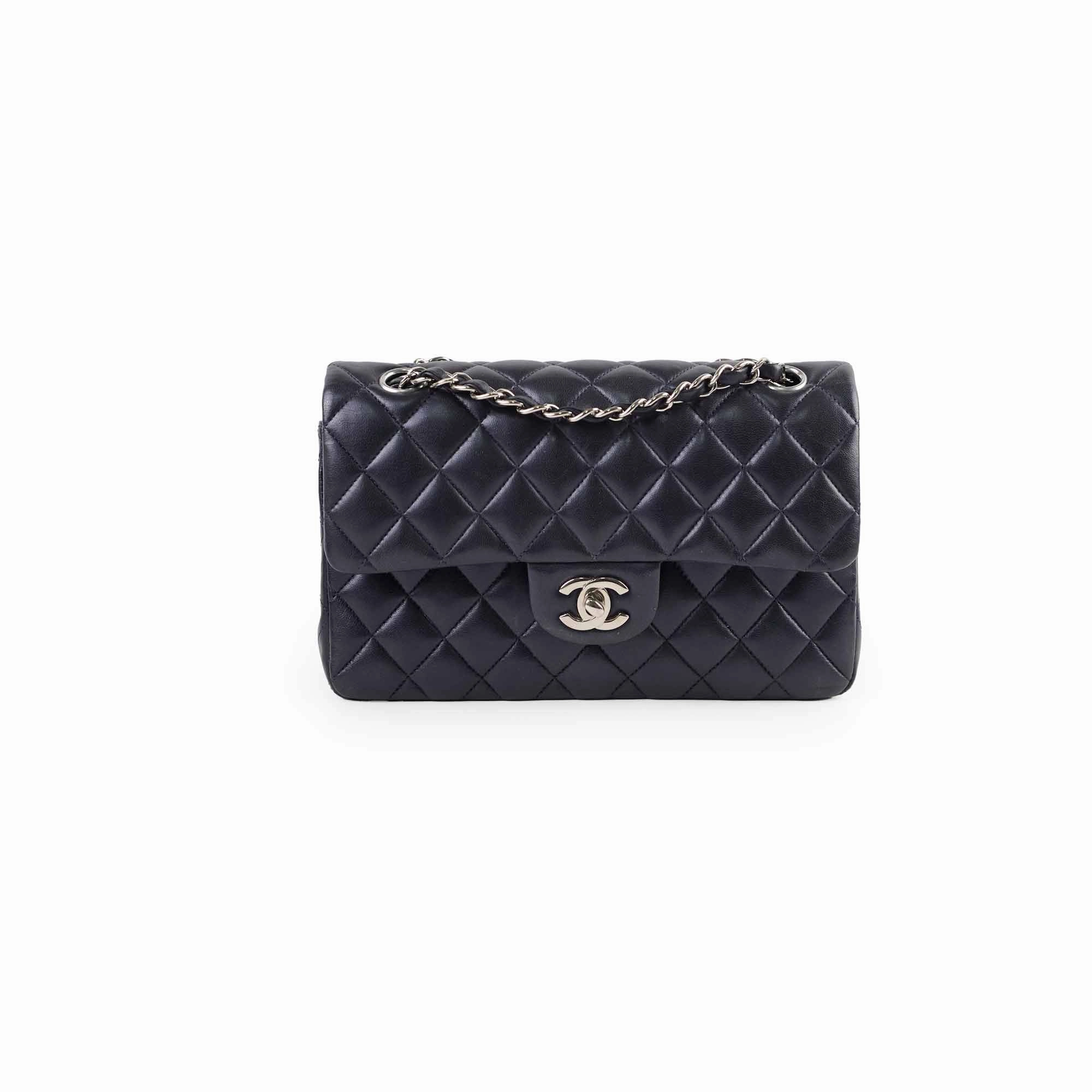 Chanel Small Lambskin Classic Flap Mettalic Navy Series 24