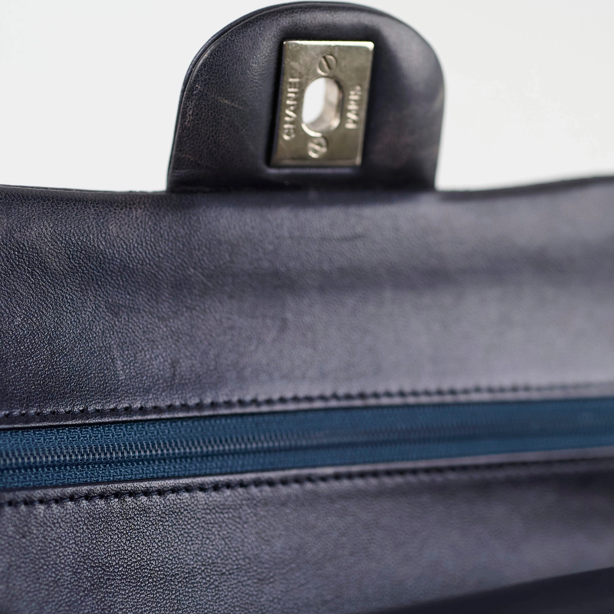 Chanel Small Lambskin Classic Flap Mettalic Navy Series 24
