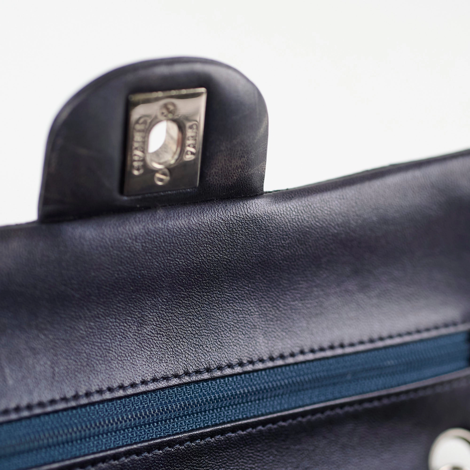 Chanel Small Lambskin Classic Flap Mettalic Navy Series 24