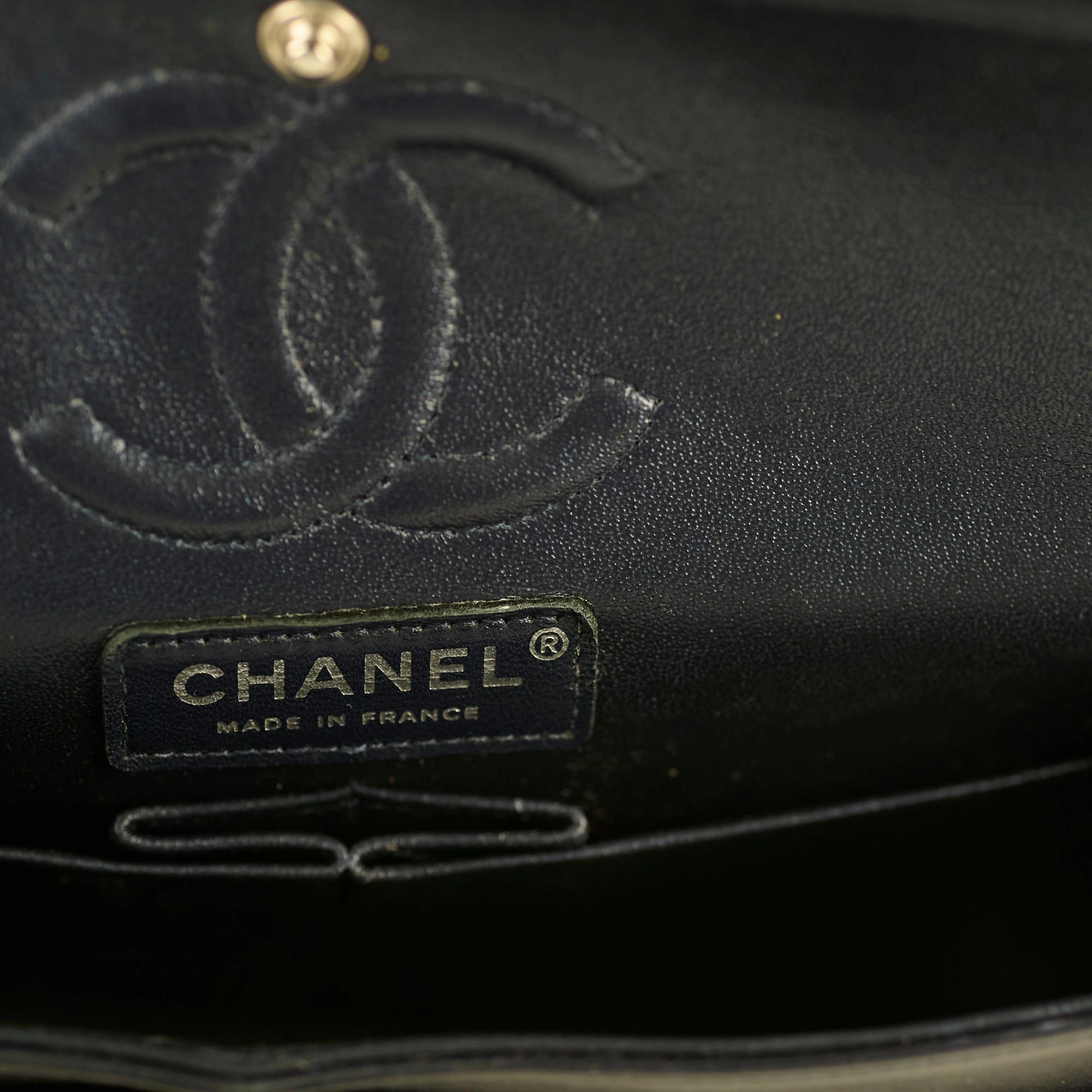 Chanel Small Lambskin Classic Flap Mettalic Navy Series 24