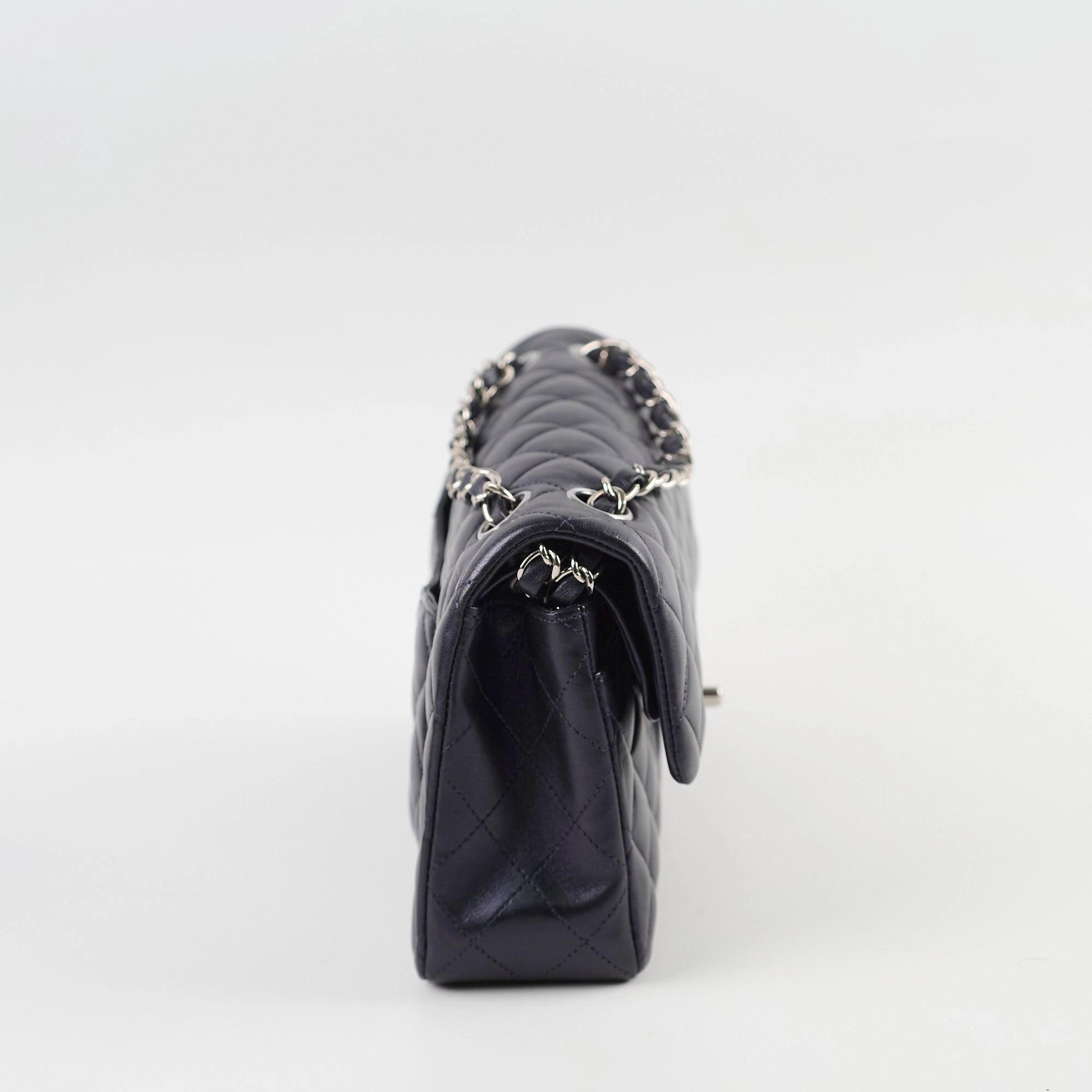 Chanel Small Lambskin Classic Flap Mettalic Navy Series 24