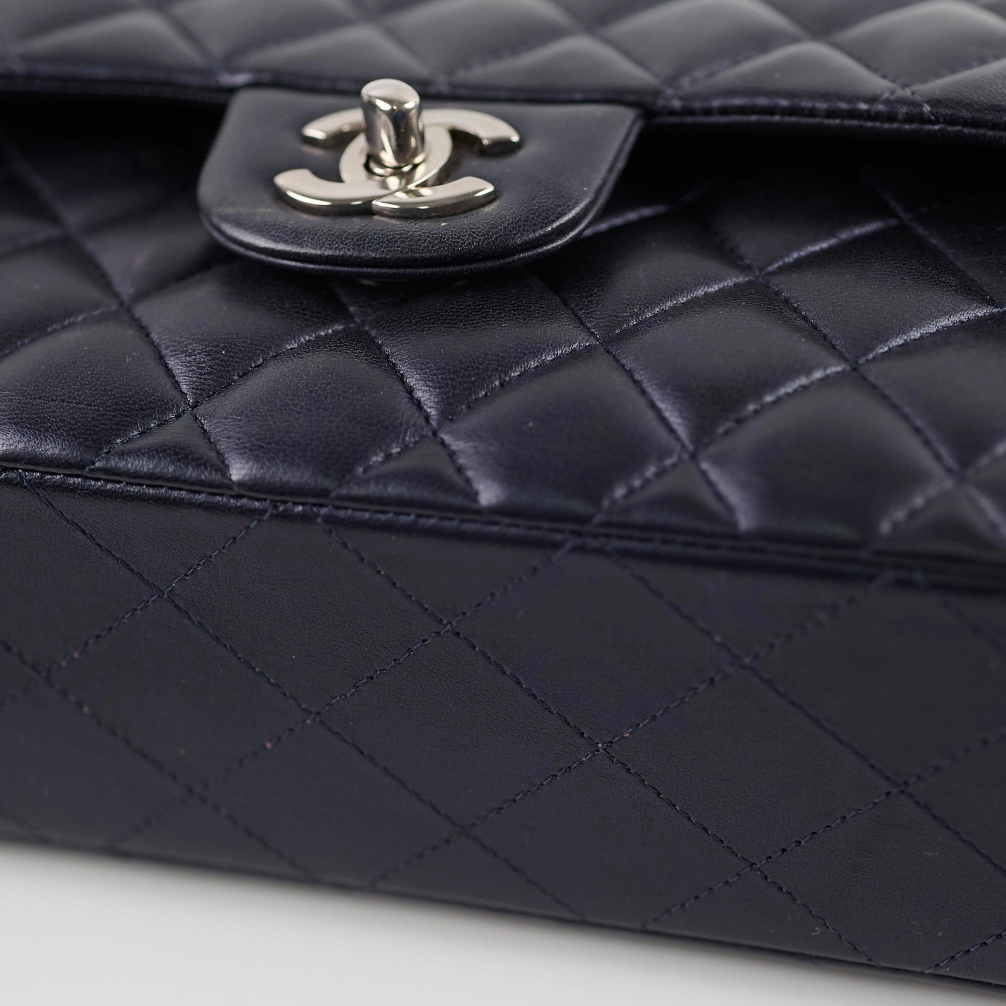 Chanel Small Lambskin Classic Flap Mettalic Navy Series 24